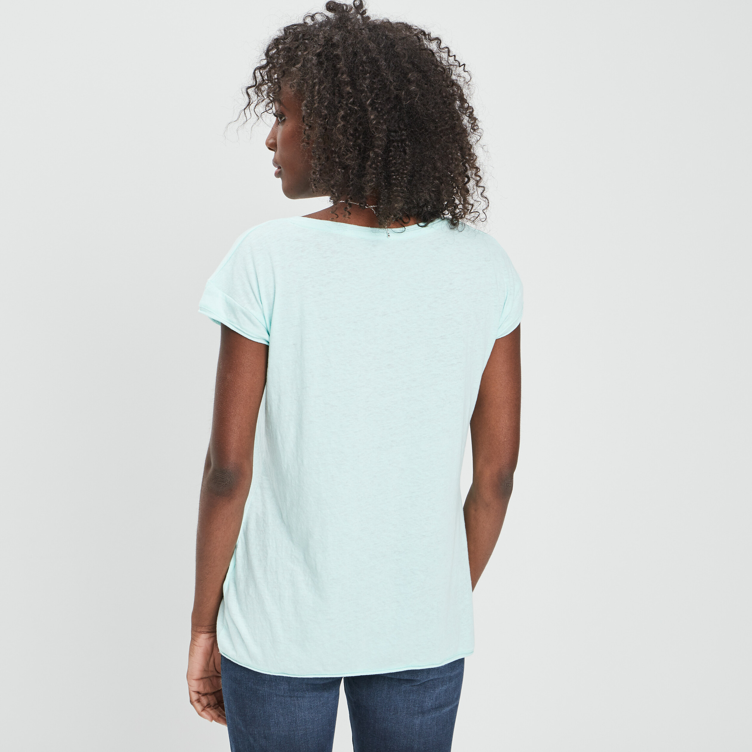 T-shirt col v poche poitrine Creeks bleu clair femme | La Halle