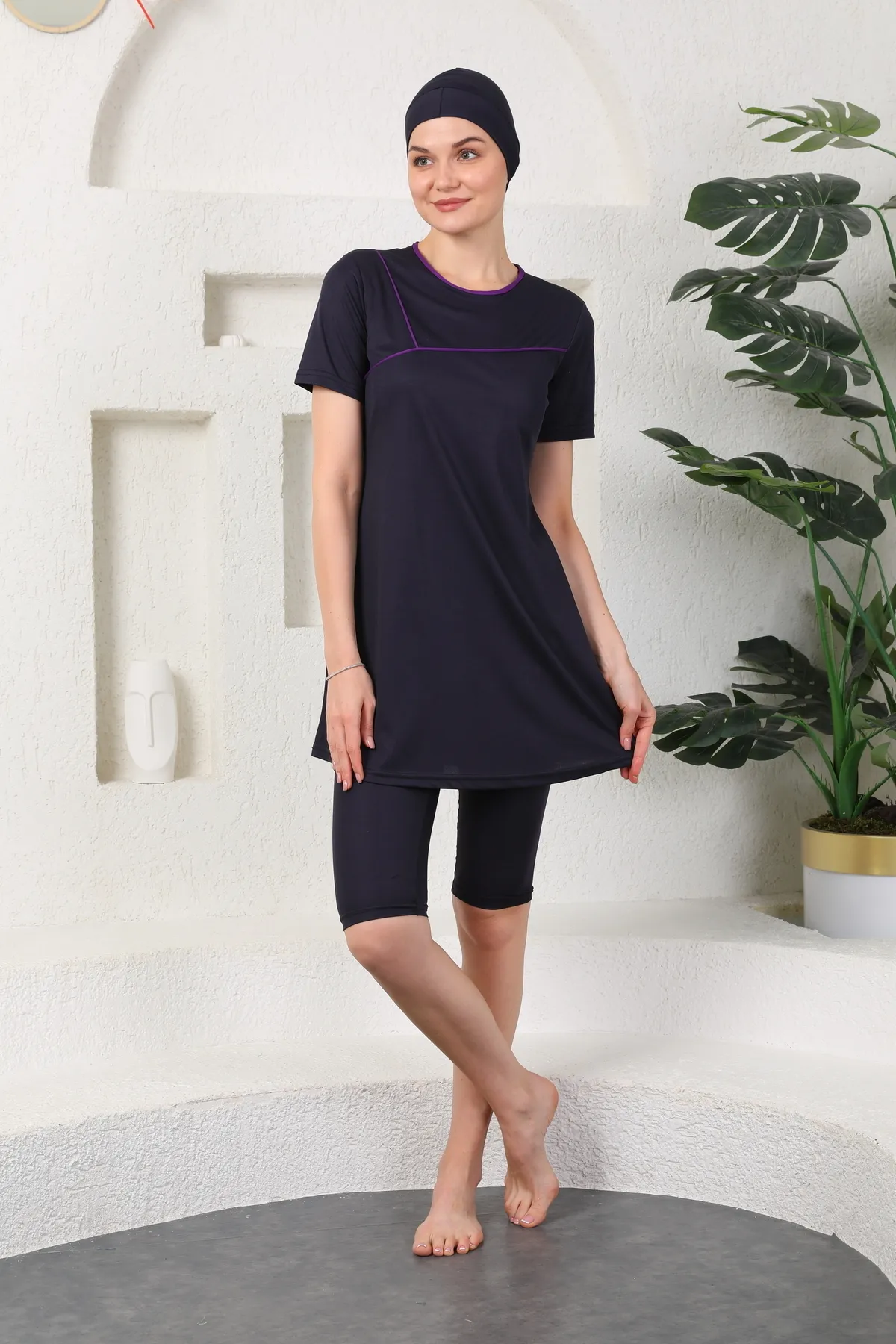 medipek  Halbbedeckter Hijab-Badeanzug in Marineblau