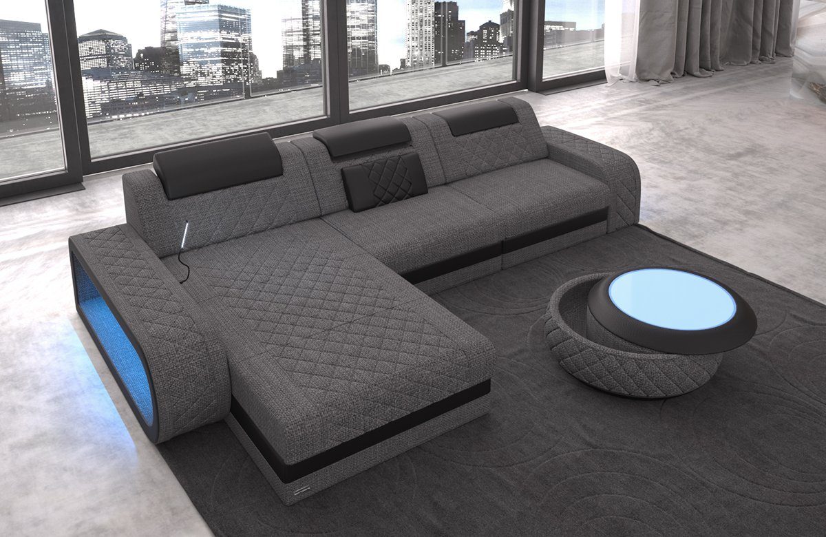 Sofa Dreams Ecksofa Stoffsofa Polstercouch Berlin L Form Stoff Sofa Couch, mit LED, wahlweise mit Bettfunktion als Schlafsofa, Designersofa