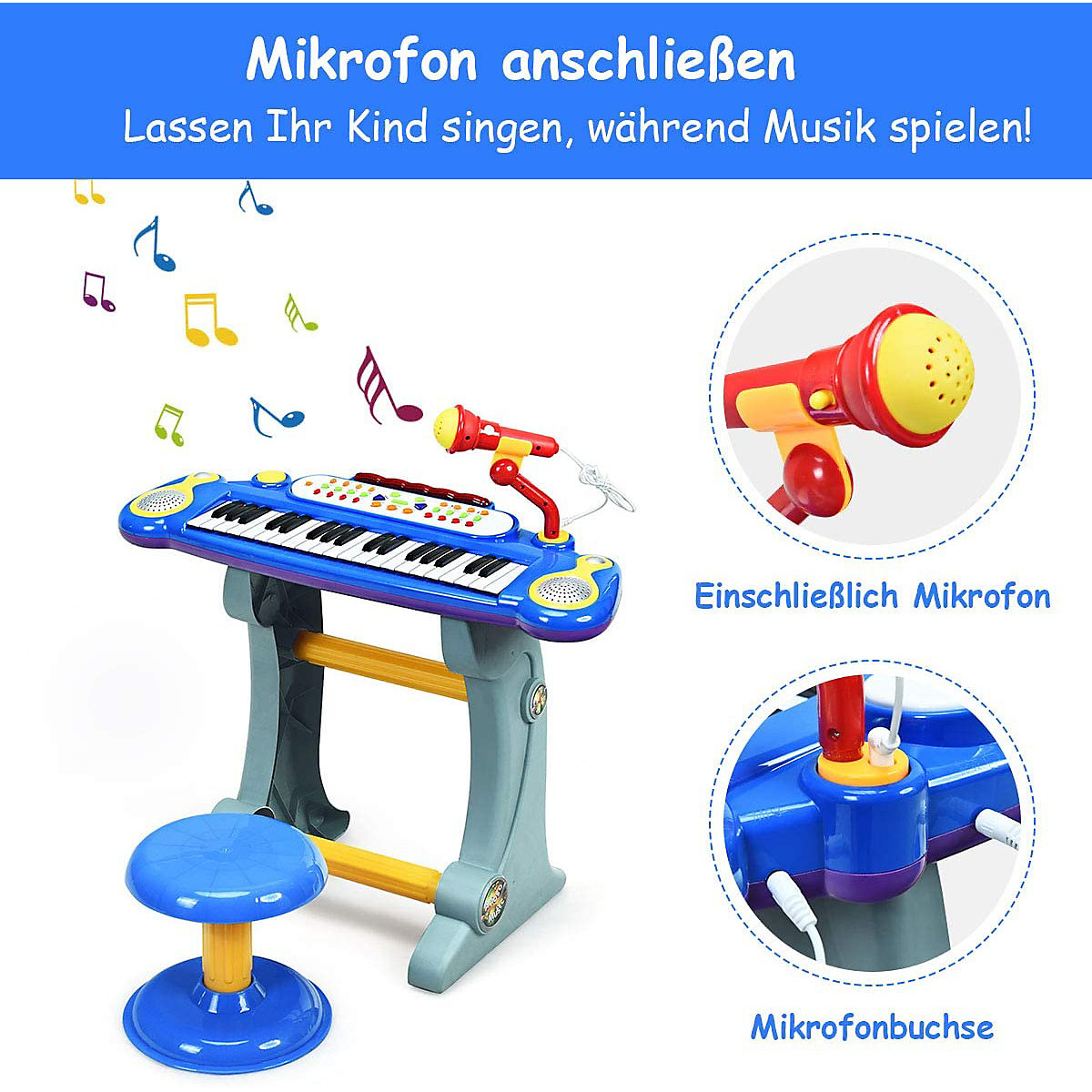 Keyboard 37 Tasten mit Hocker & Mikrofon
