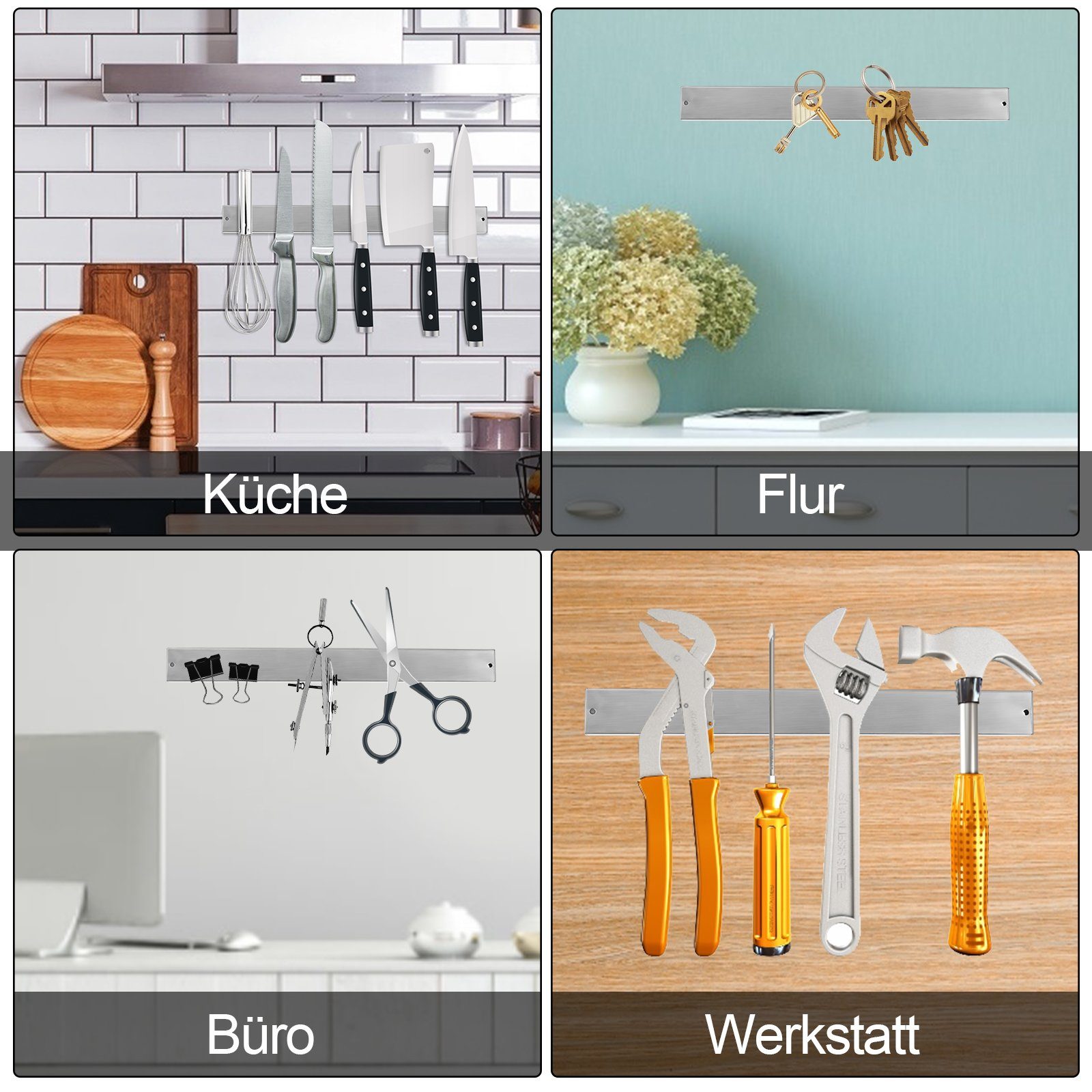 TolleTour Wand-Magnet Messer-Leiste Magnetleiste Messer 40cm - selbstklebend mit 3M magnetisch