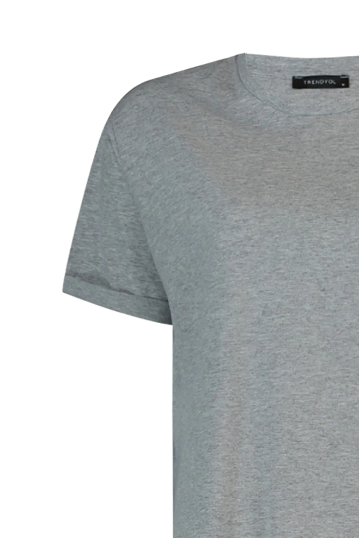 Trendyol Modest  Grau-Rosa 2er-Pack kurzärmliges Basic-Strick-T-Shirt mit Schlitz und detailliertem Rundhalsausschnitt TCTSS21UK0009