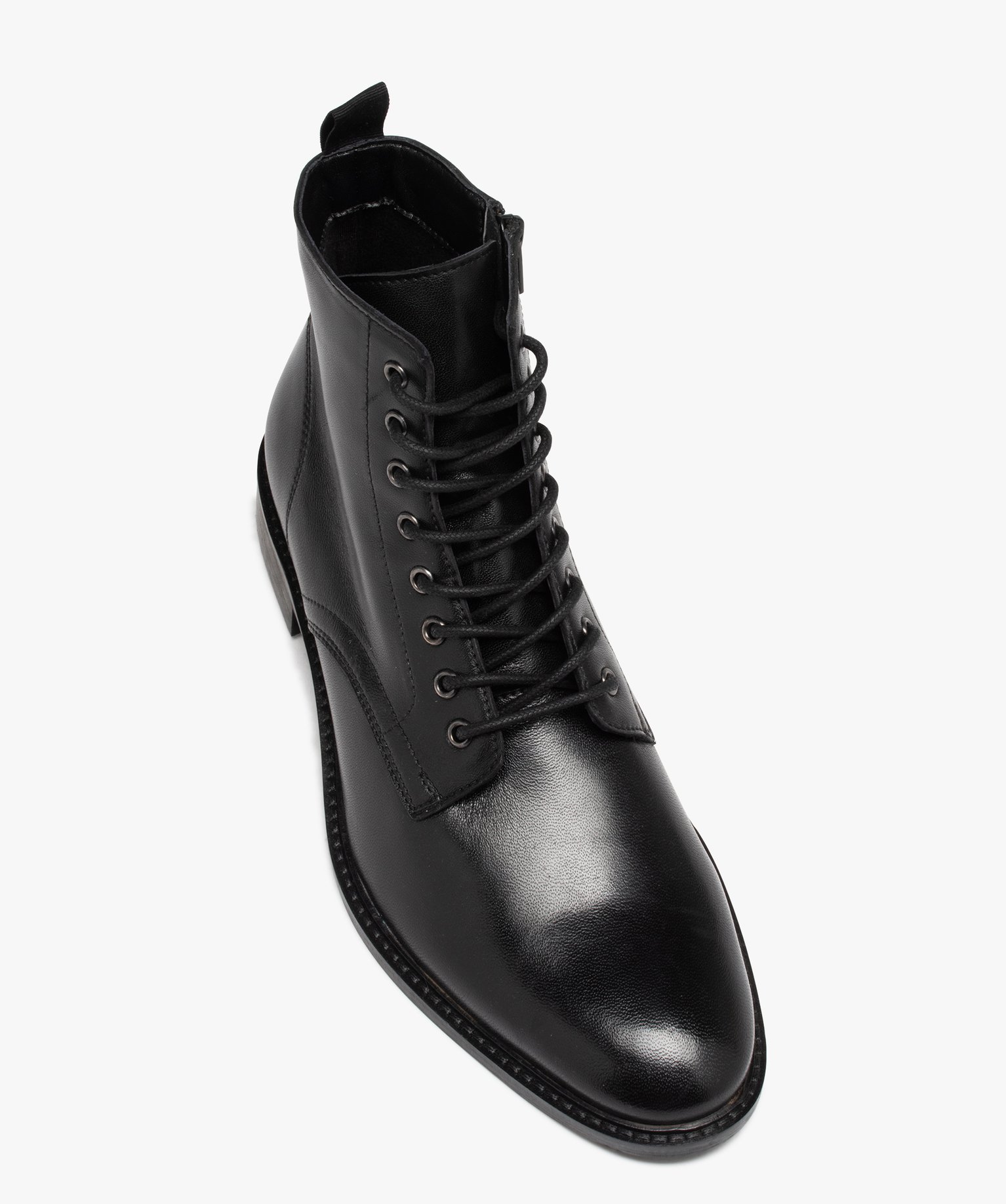 Boots homme en cuir uni bout amande noir | GEMO