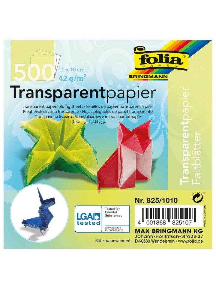 folia PAPER Transparentpapier Faltblätter 42g/m², 10 x 10 cm, 10 Farben in Mehrfarbig in Mehrfarbig günstig kaufen onesize