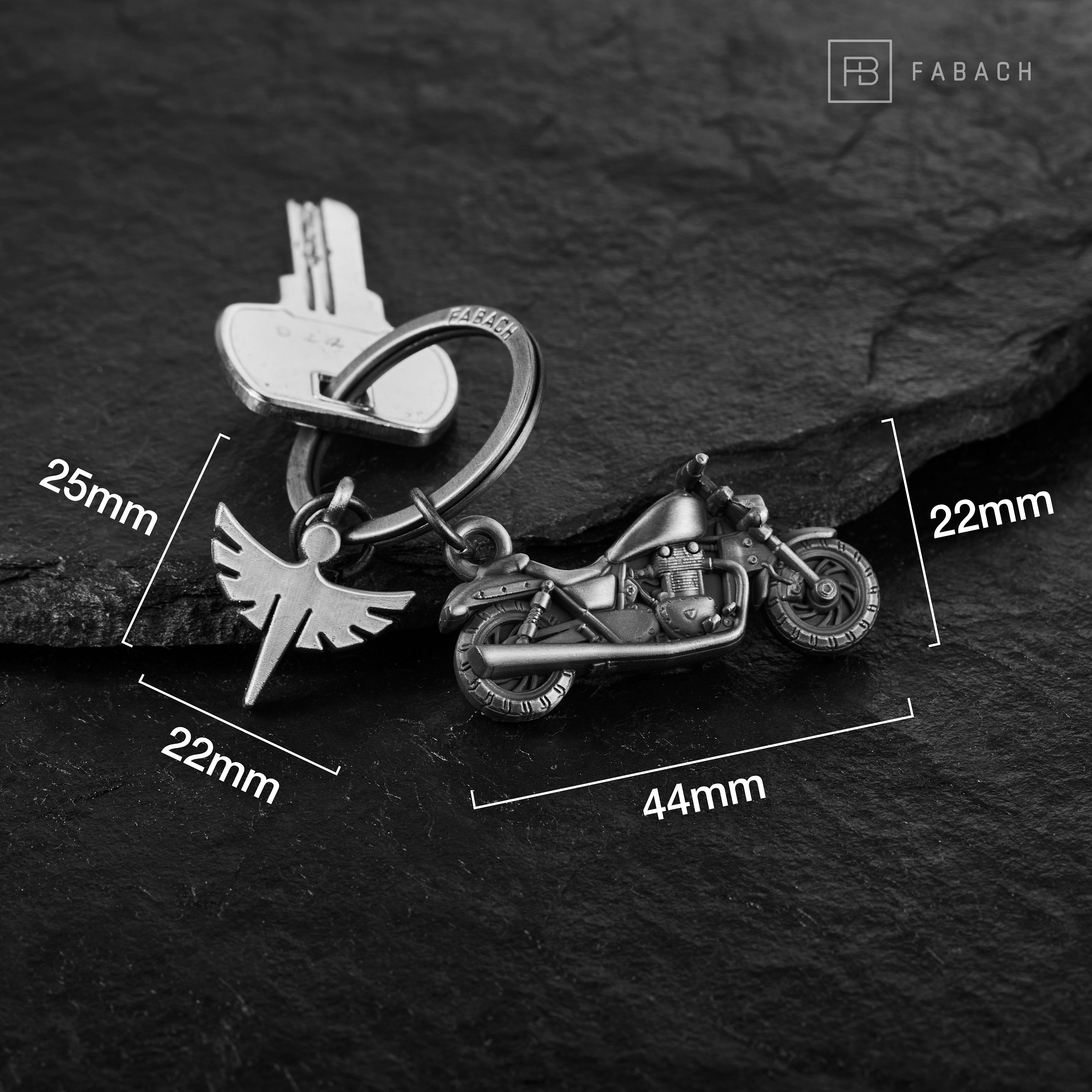 FABACH Schlüsselanhänger Chopper Motorrad mit Schutzengel - Engel Glücksbringer Motorradfahrer