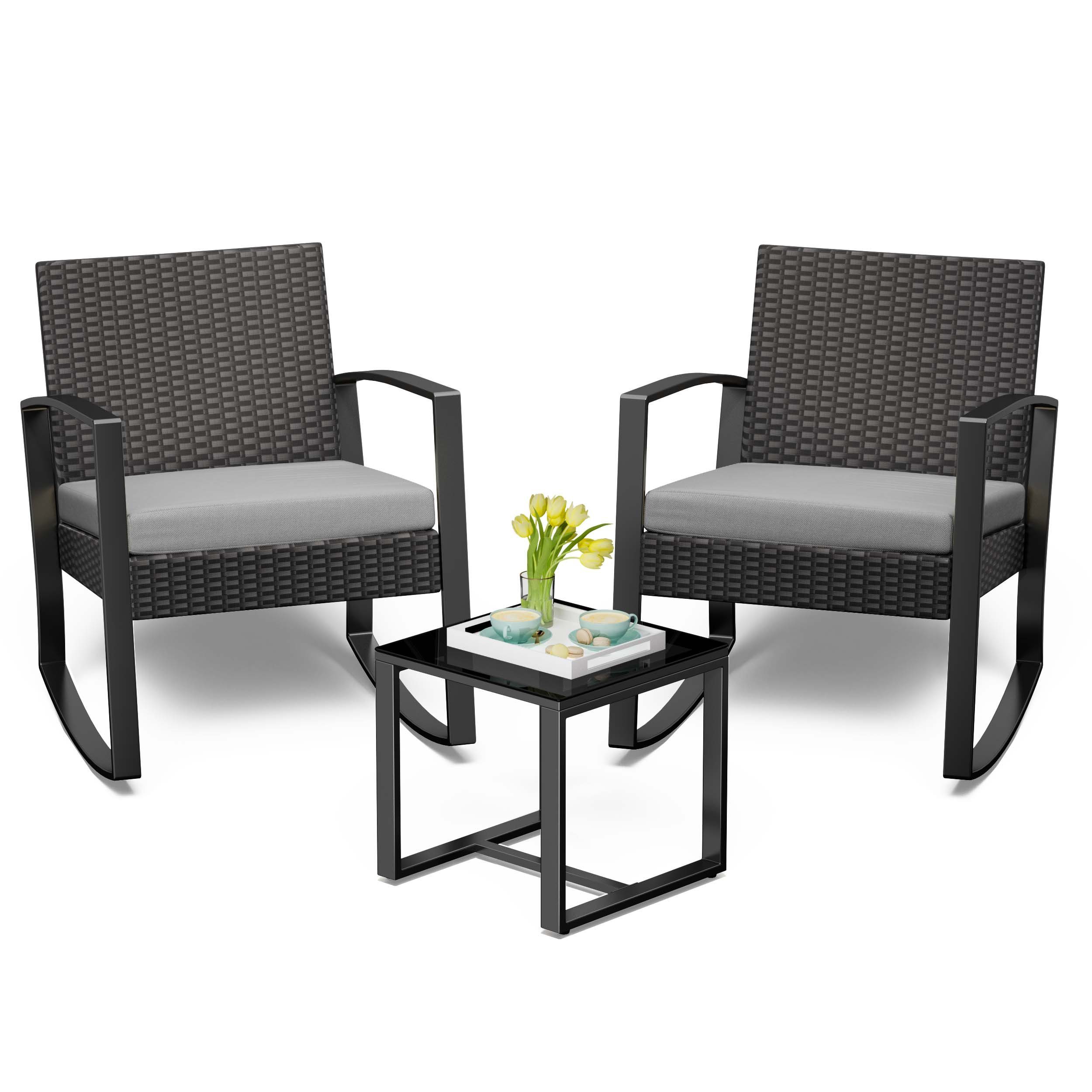 Bealife Balkonset, Balkonmöbel Set 2 Personen, Rattan Gartenmöbel 3 Teilig