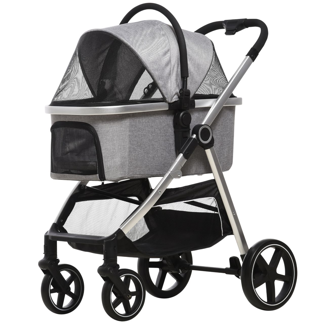 PawHut Hundewagen, 2 in 1 Hundetrolley, Tragetasche, faltbarer Hundebuggy, Grau