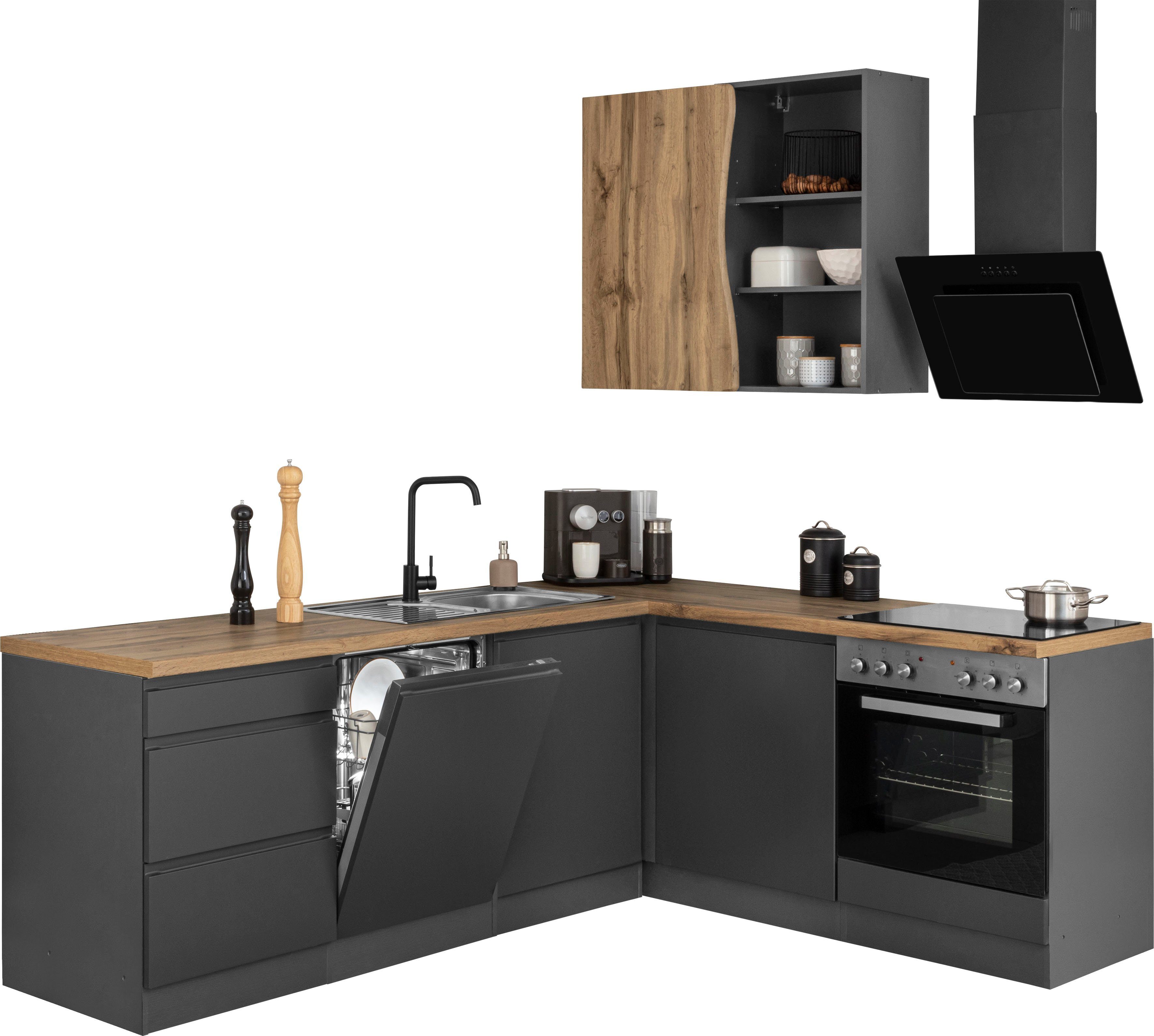HELD MÖBEL Küche Bruneck, Stellbreite 240/180 cm breit, wahlweise mit oder ohne E-Geräte, MDF