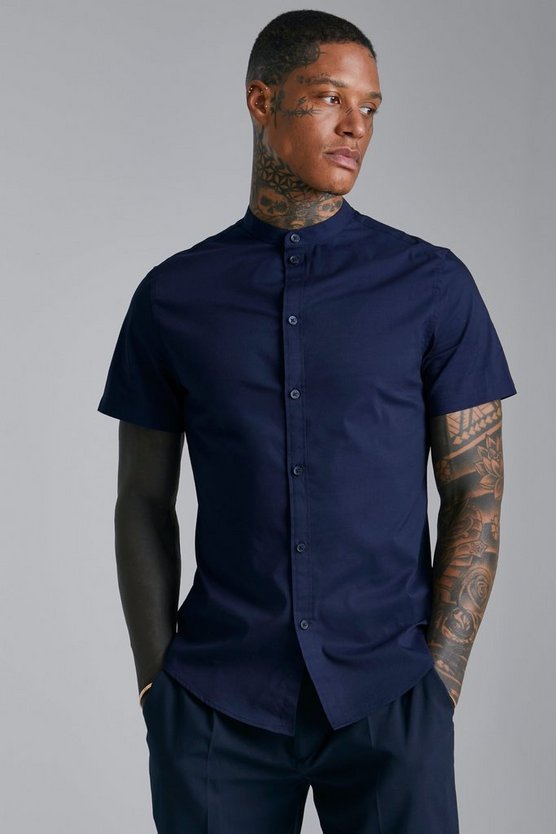 Kurzärmlig Slim-Fit Grandad-Hemd