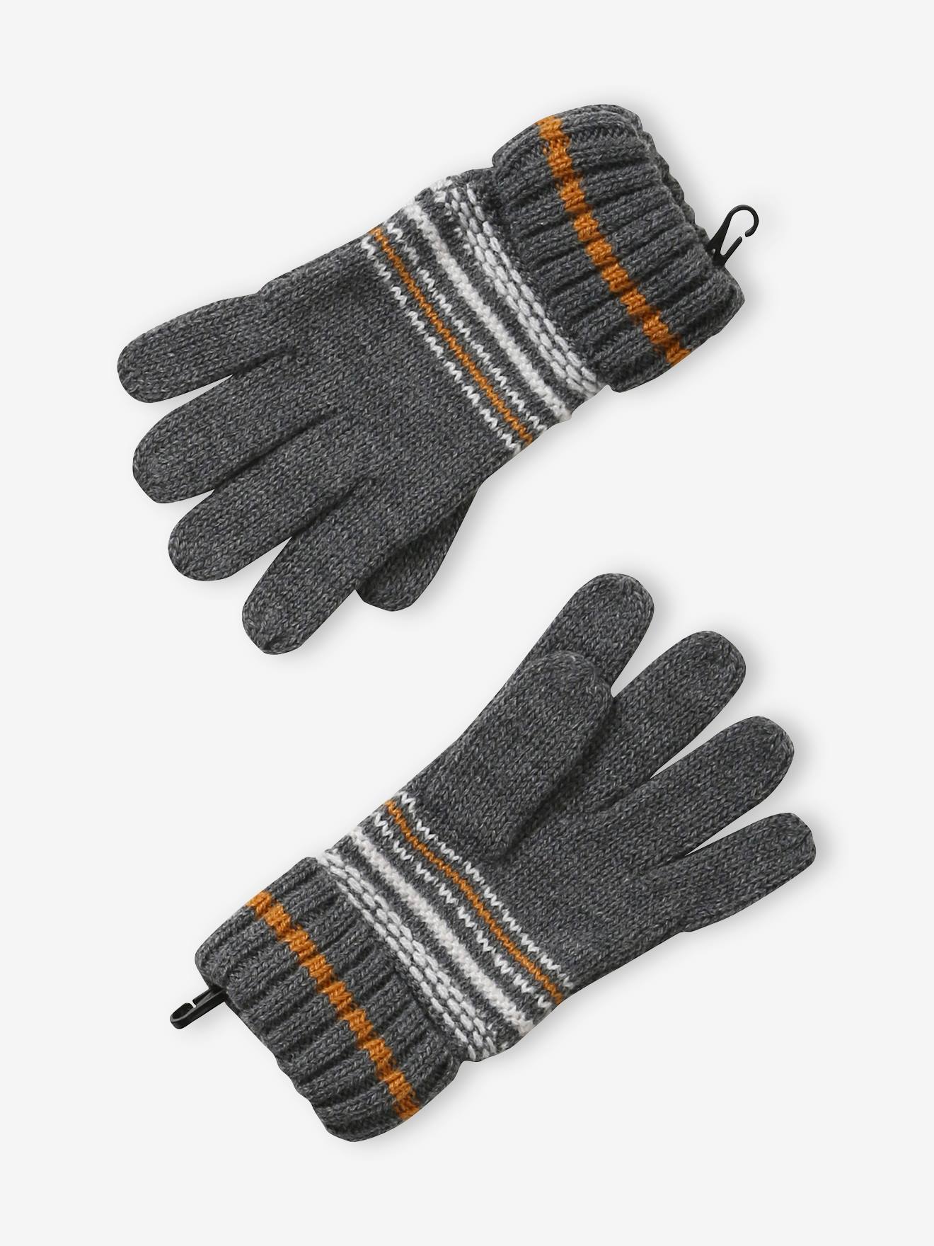 Vertbaudet Jungen-Set: Mütze, Rundschal & Handschuhe, Jacquardstrick - grau