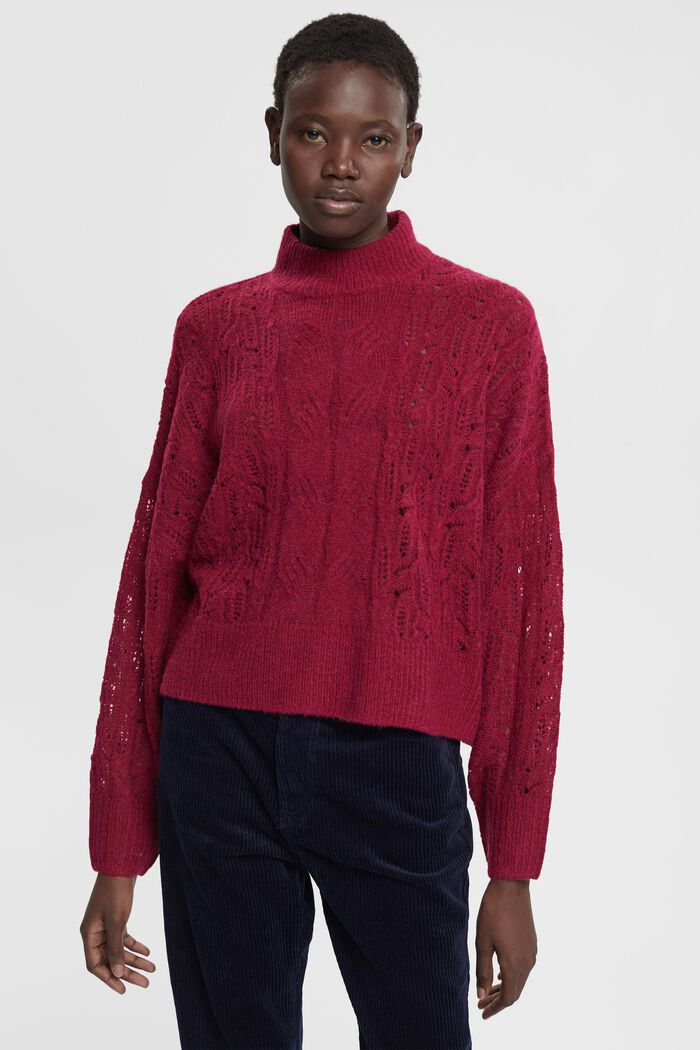 Stehkragen-Zopfstrickpullover mit Alpaka