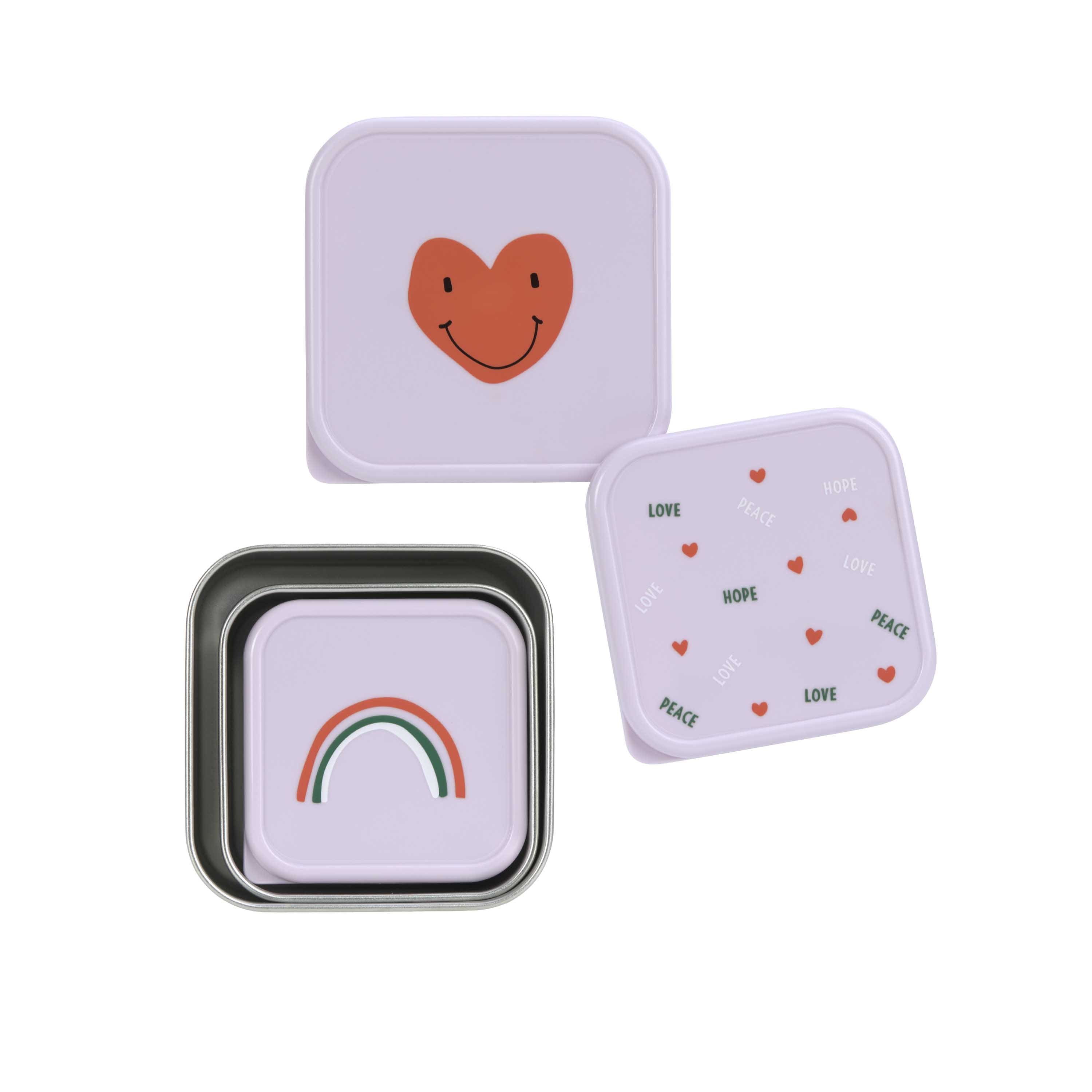 Snackbox Kinder (3er Set) - Edelstahl Brotdose Happy Rascals, Herz
