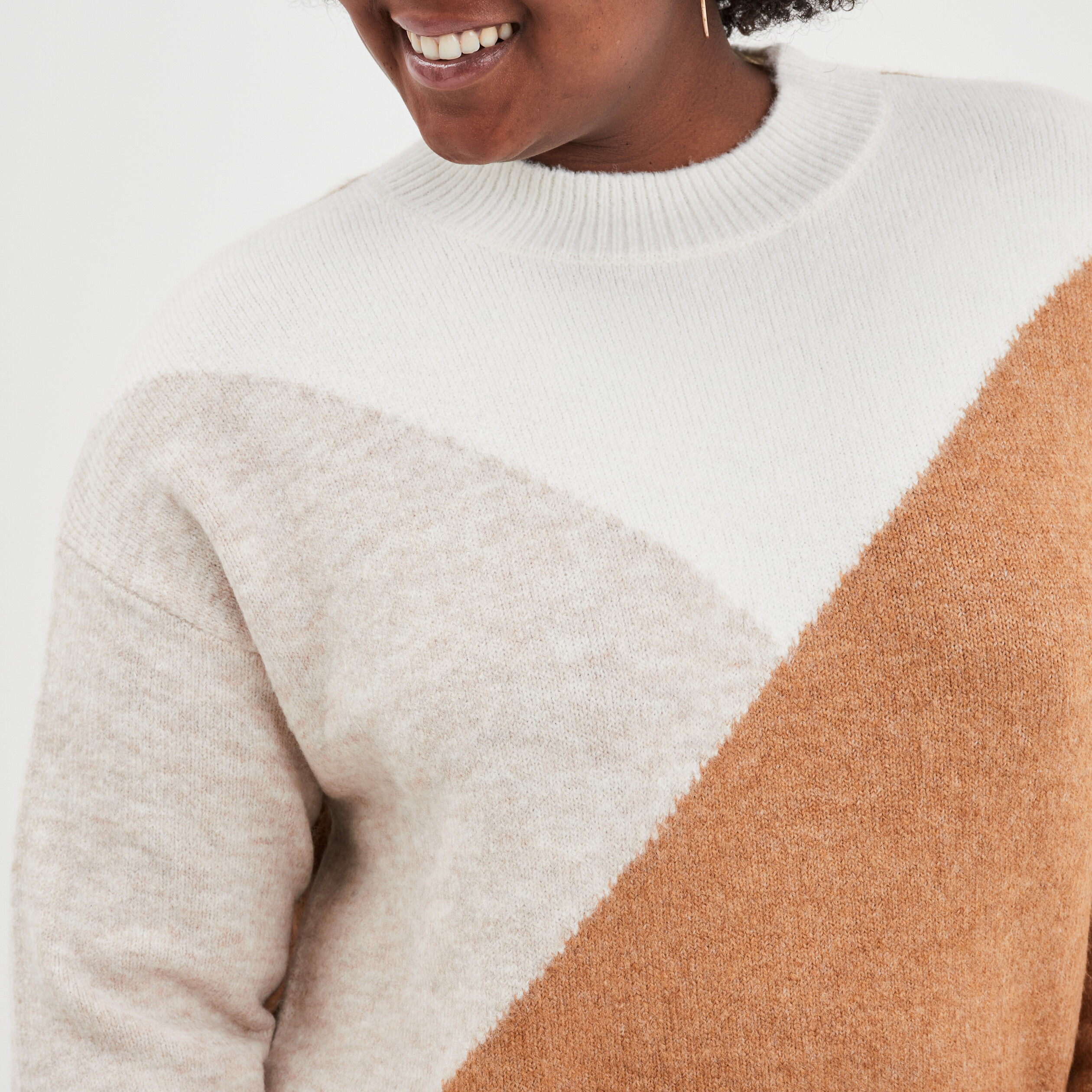 Robe pull col montant manches longues sable femme grande taille | La Halle