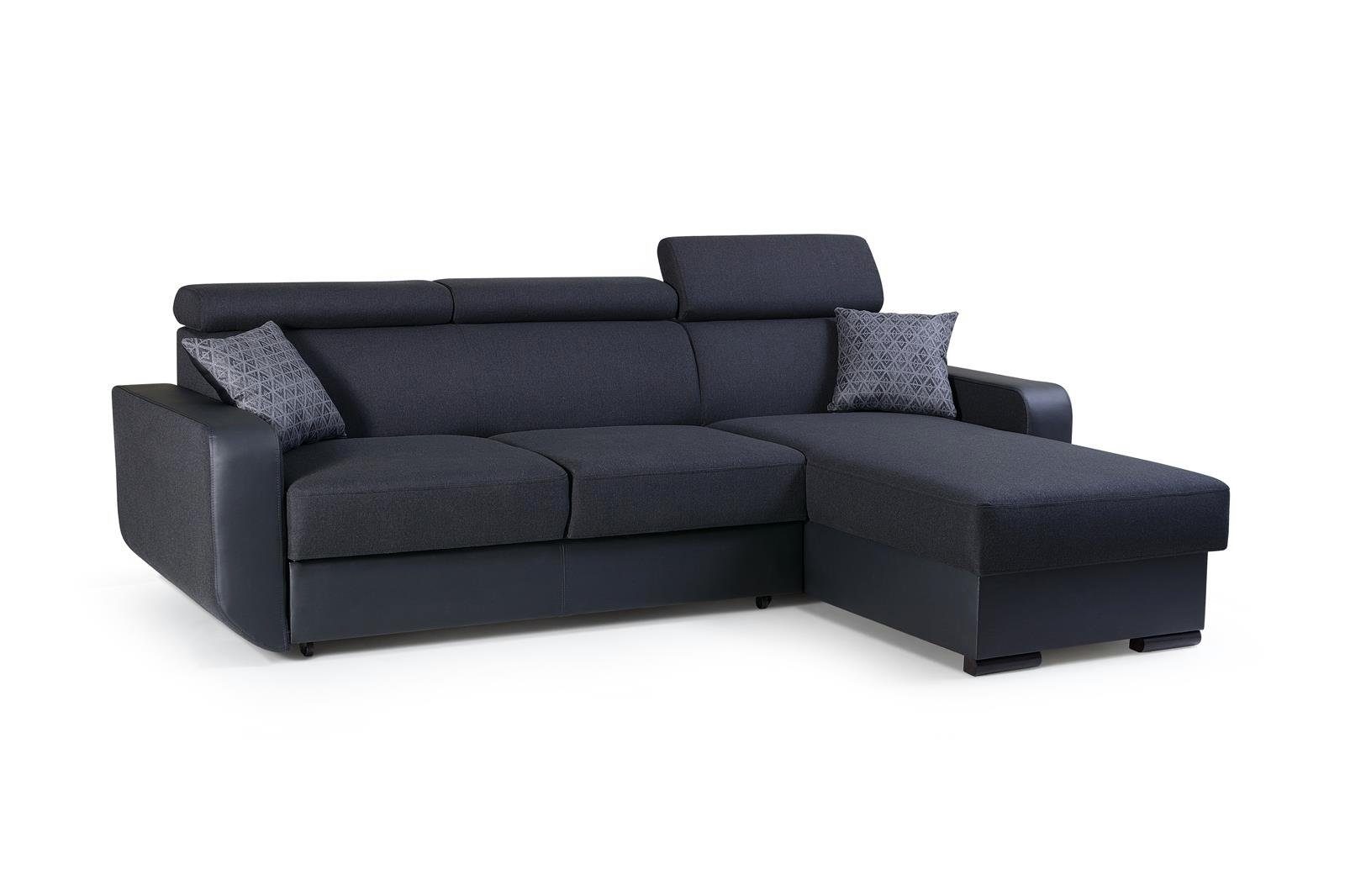 Beautysofa Ecksofa IMPAL, Polsterecke aus Struktur-Gewebe und Kunstleder, Bettkasten, universelle Ottomane, verstellbaren Kopfstützen, Schlaffunktion mit Liegefläche 202 x 130 cm