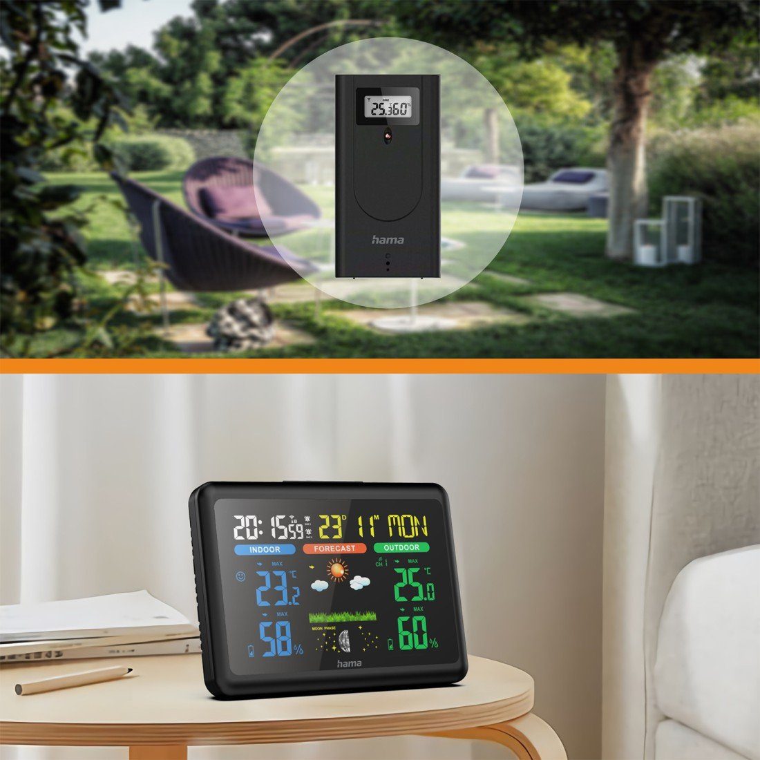 Hama Wetterstation mit Farbdisplay, Außensensor, Wetter, Alarm, Temparatur Wetterstation