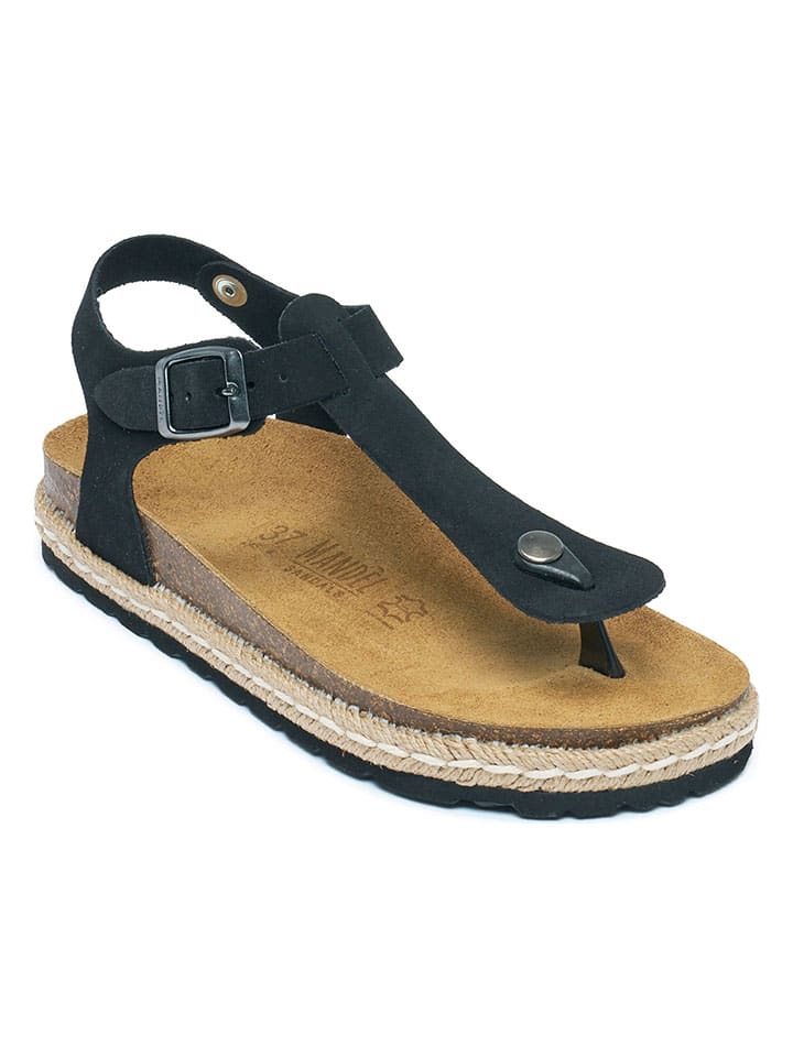 Mandel Leder-Zehensandalen in Schwarz günstig kaufen
