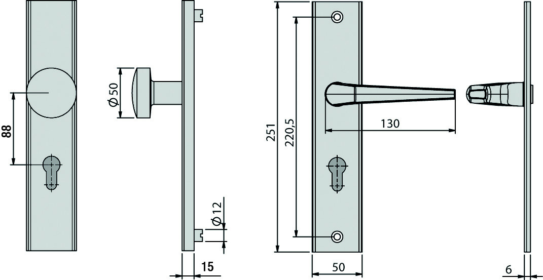 Basi Vollmaterial-Schutzbeschlag - Lochung: PZ - Alu F2 - WG - Ö-Norm - 88/8.5 mm
