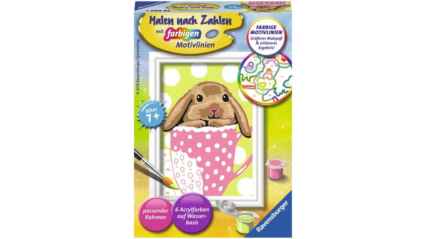 Ravensburger Beschäftigung - Malen nach Zahlen mit farbigen Motivlinien - Süßes Schlappohr