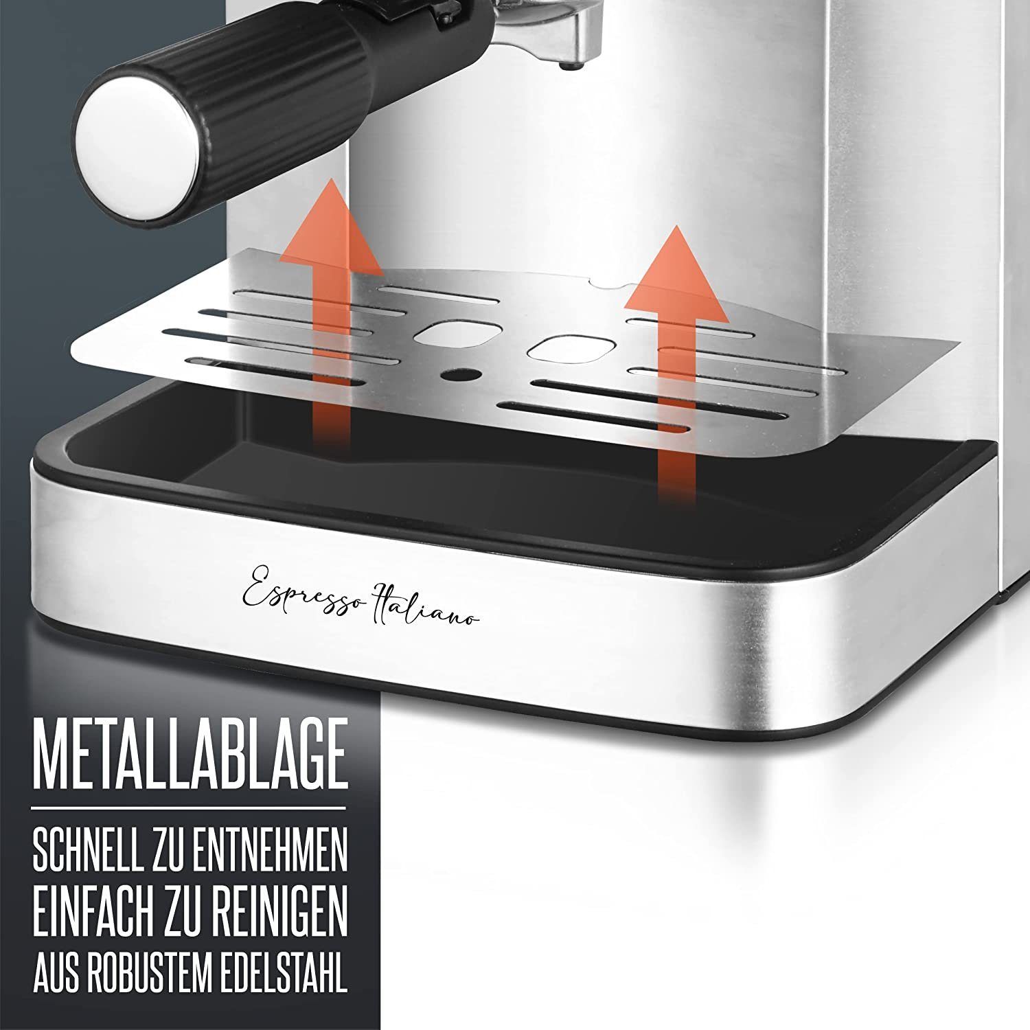 Heinrich´s Espressomaschine HES 8688, Edelstahlfilter, 20Bar Ulka Pumpe, Milchaufschäumer mit Barista Zubehör 1,6L