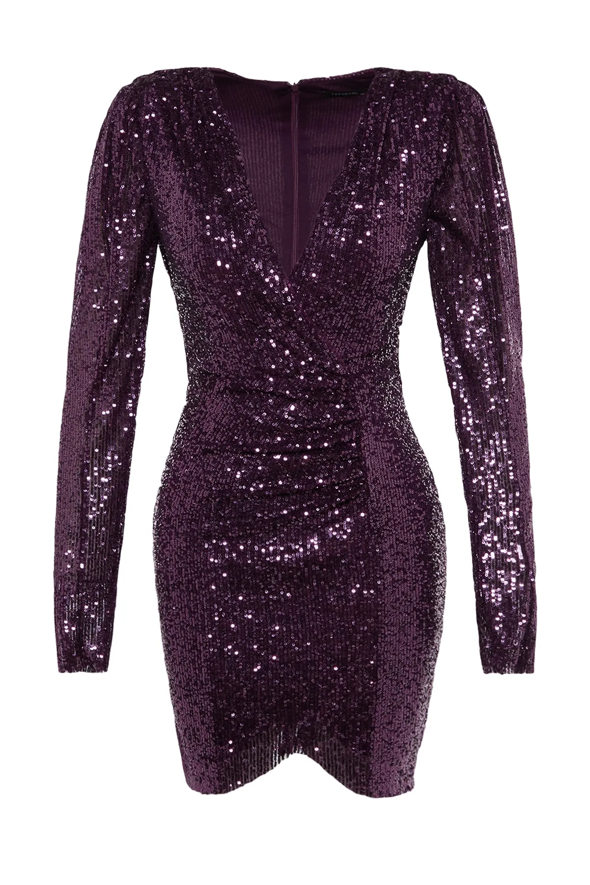 Trendyol Collection  Elegantes Abendkleid mit drapierten Pailletten in Pflaume TPRAW20EL0505