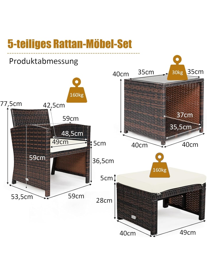 COSTWAY Gartenmöbel 5er Set in Beige günstig kaufen onesize