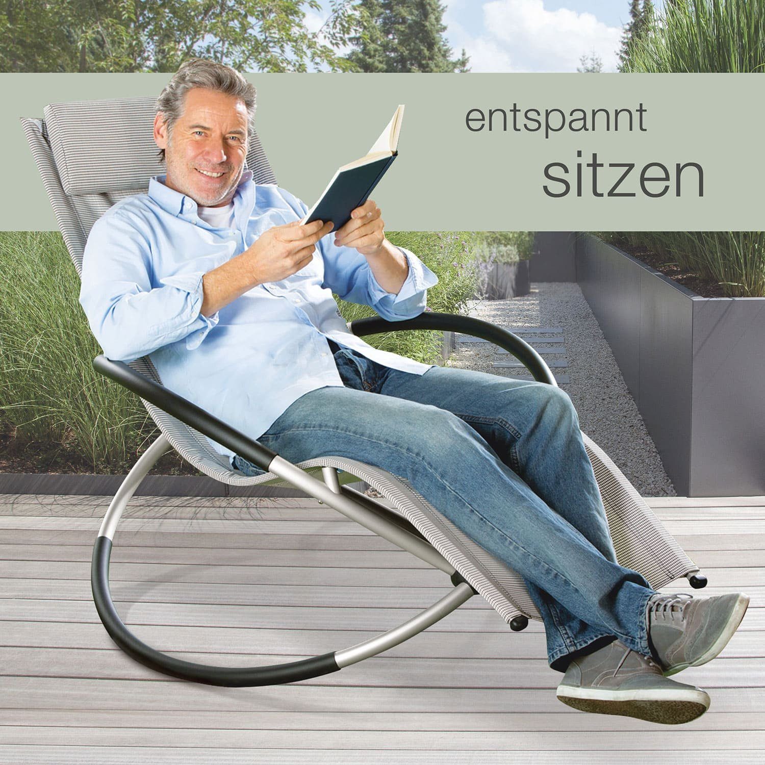 aktivshop Gartenliege Relax-Schaukelliege grau-kariert, mit und ohne Auflage erhältlich