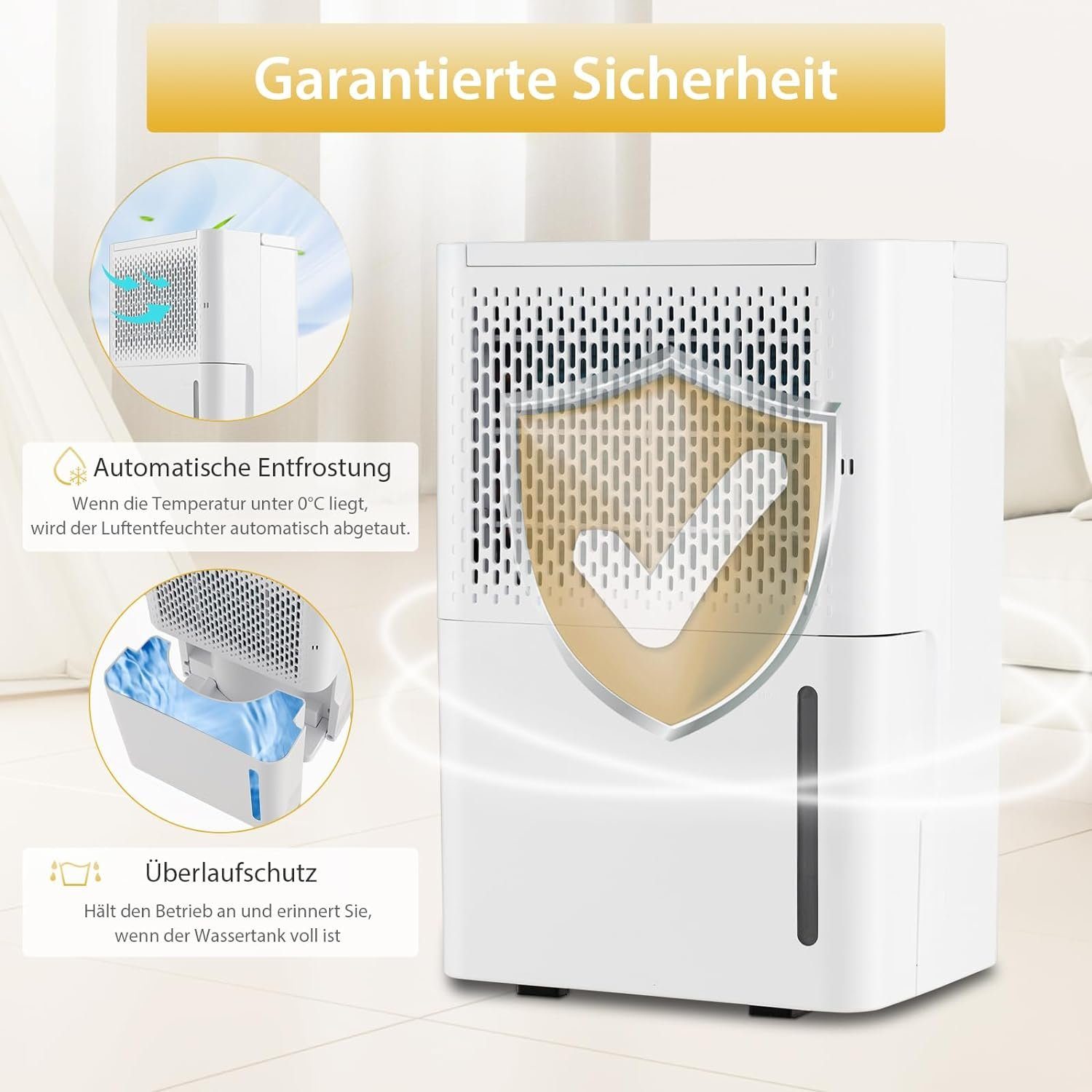 KOMFOTTEU Luftentfeuchter, Entfeuchtung 12,00 l/Tag, Tank 2,20 l, mit 3 Modus & 24-Stunden-Timer