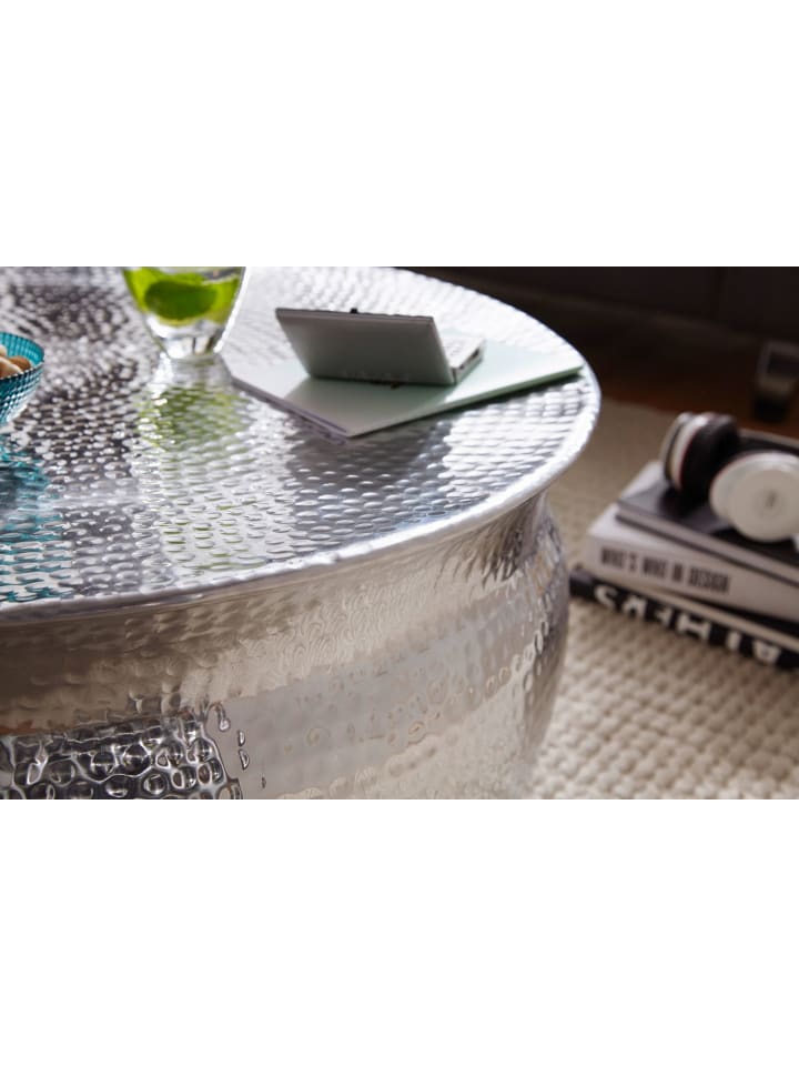 KADIMA DESIGN Couchtisch 75x31x75cm Aluminium Silber Beistelltisch orientalisch in Silbern günstig kaufen onesize