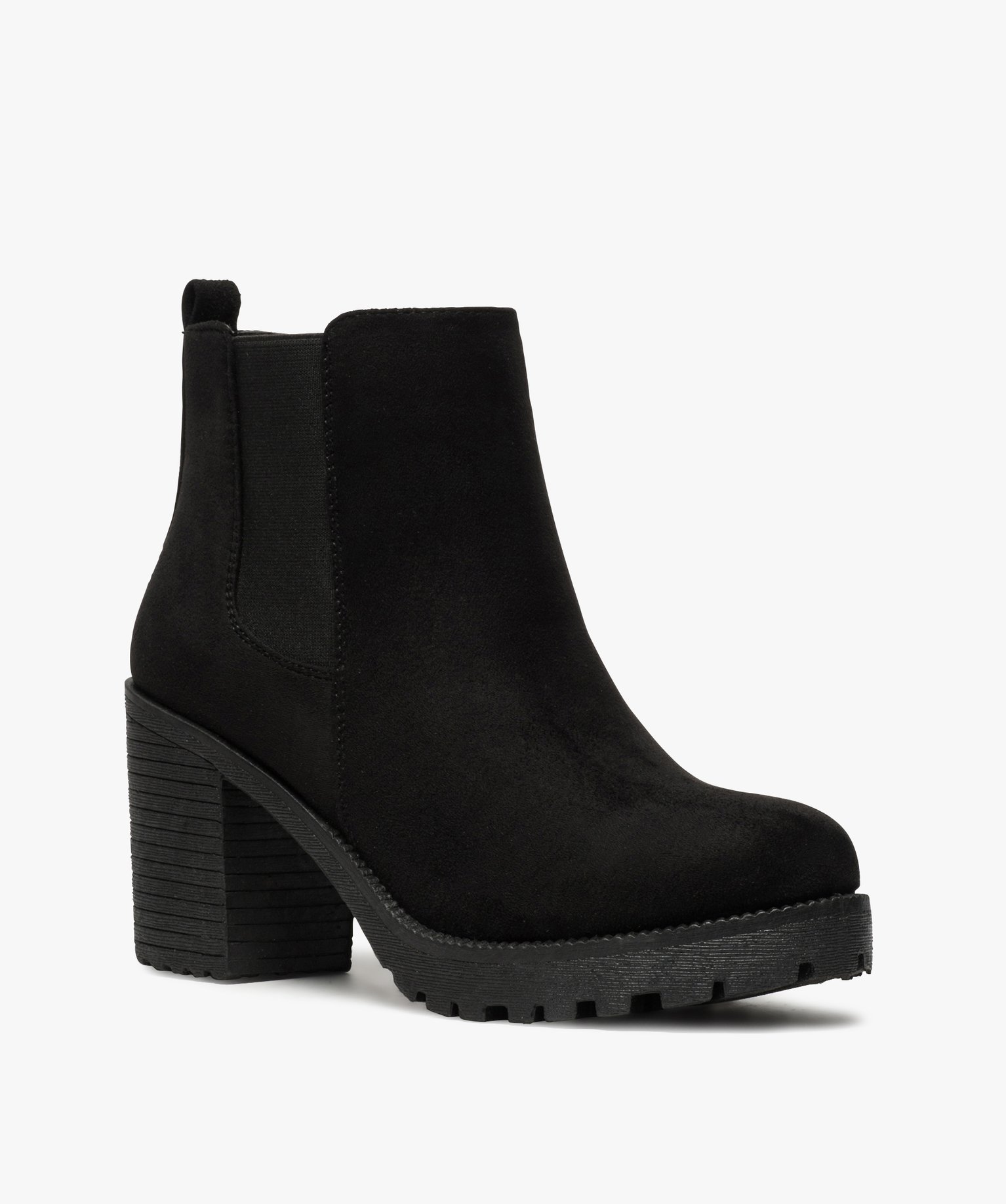Boots femme à talon et semelle crantée en suédine unie noir | GEMO