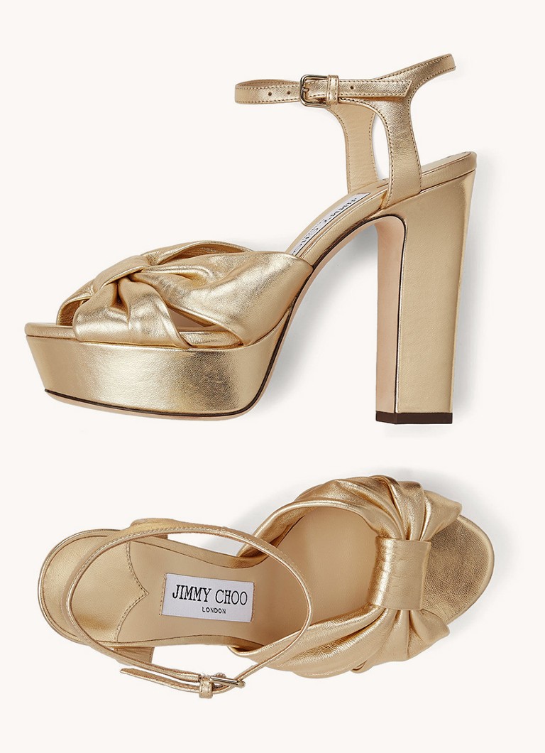Sandale Jimmy Choo Heloise 120 din piele de miel cu finisaj metalic.