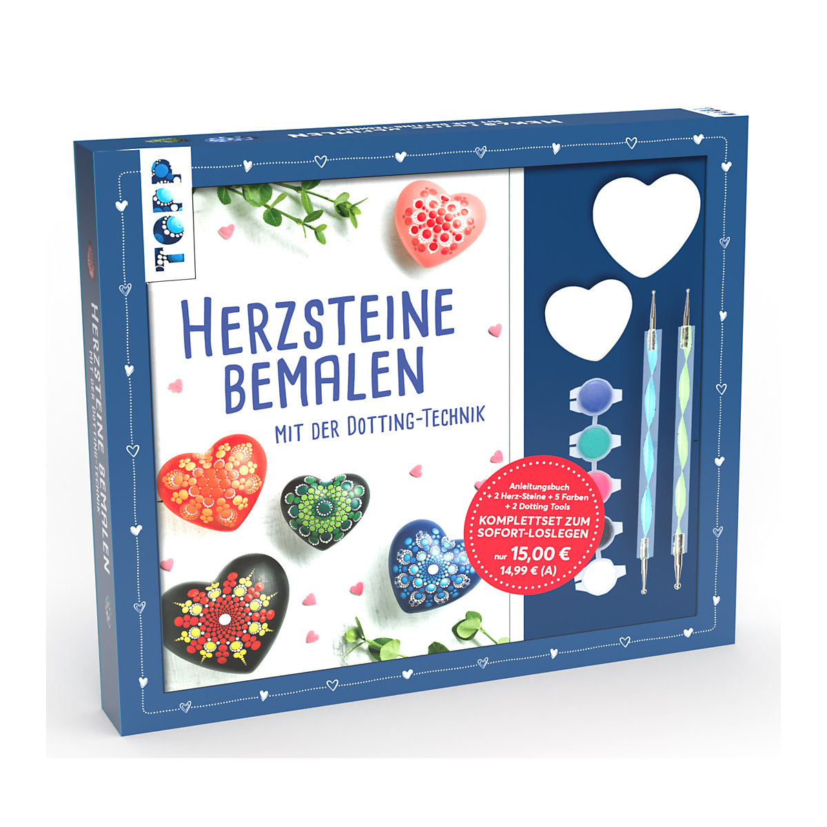 Kreativ-Set Herz-Steine bemalen mit der Dotting-Technik