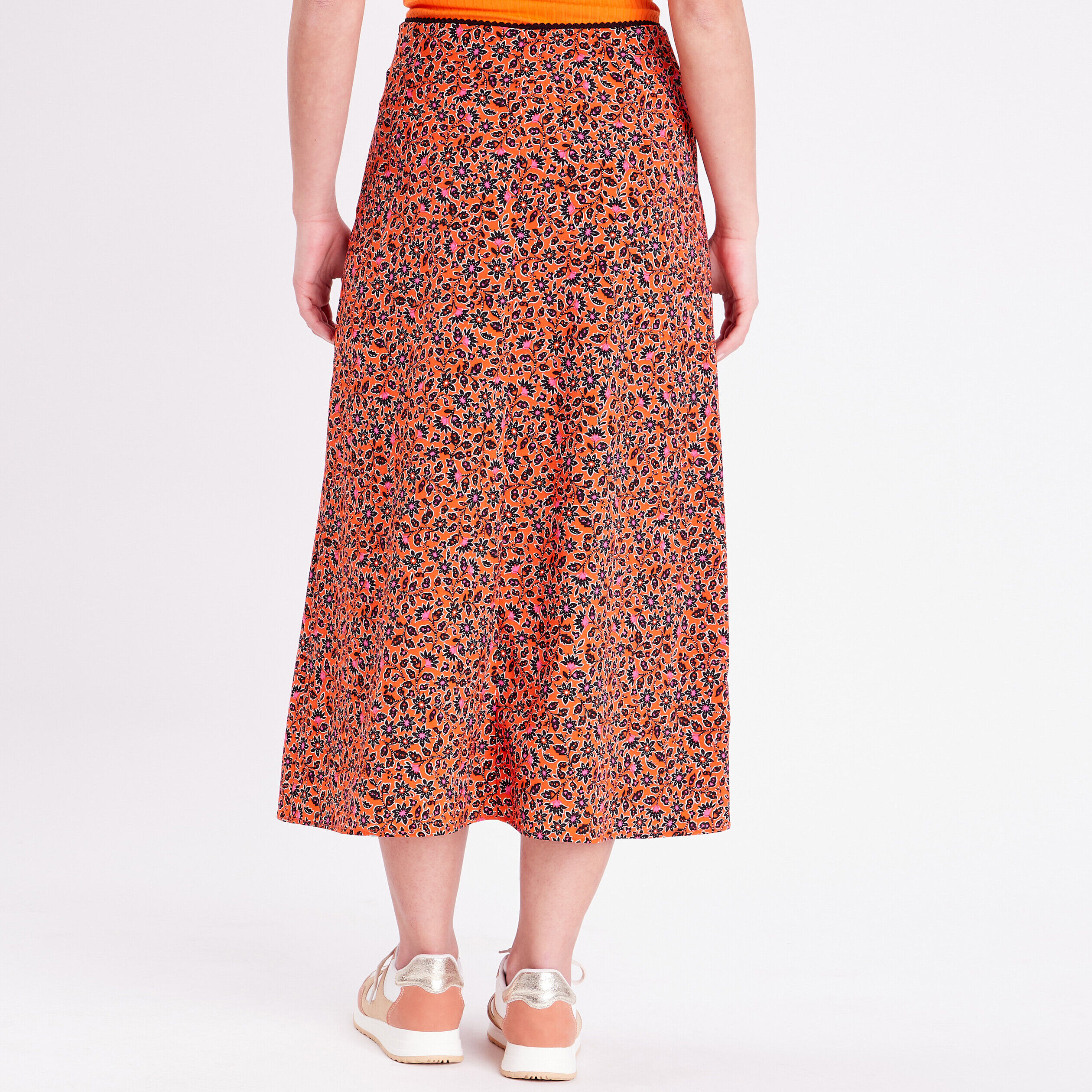Jupe longue droite fendue orange femme | Cache Cache