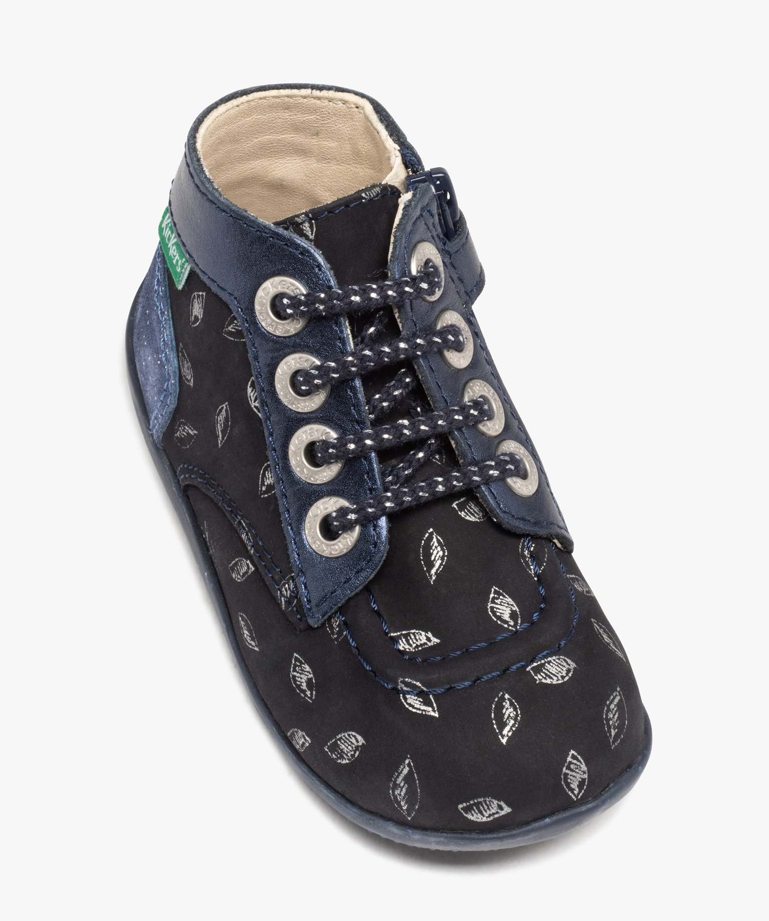 Bottillons premiers pas bébé fille en cuir Kickers marine | GEMO
