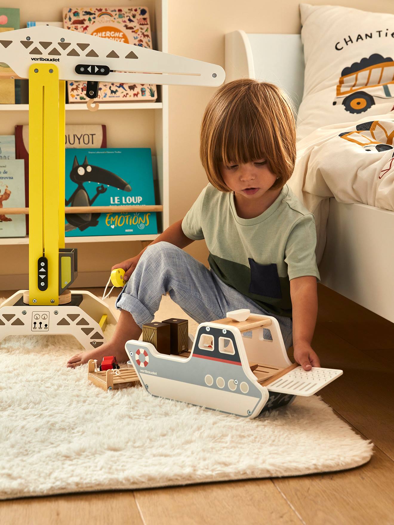 Vertbaudet Baby Containerschiff aus Holz FSC - mehrfarbig