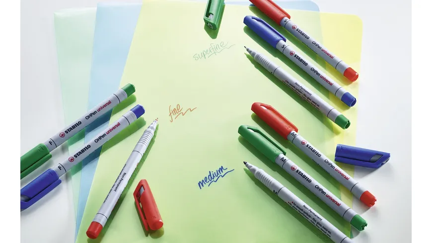 STABILO® Folienstift - STABILO OHPen universal - wasserlöslich medium - 4er Pack - grün, rot, blau, schwarz sortiert