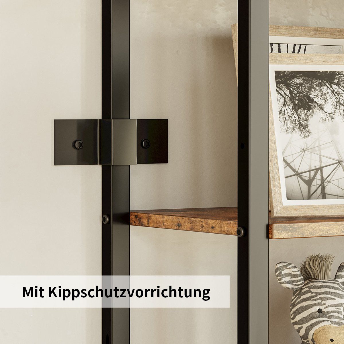 MULISOFT Bücherregal Bücherregal 5 Fächer, Aufbewahrungsregal mit Metallrahmen 75x28x144cm, Standregal Bücherschrank mit Schrank für Wohnzimmer Büro