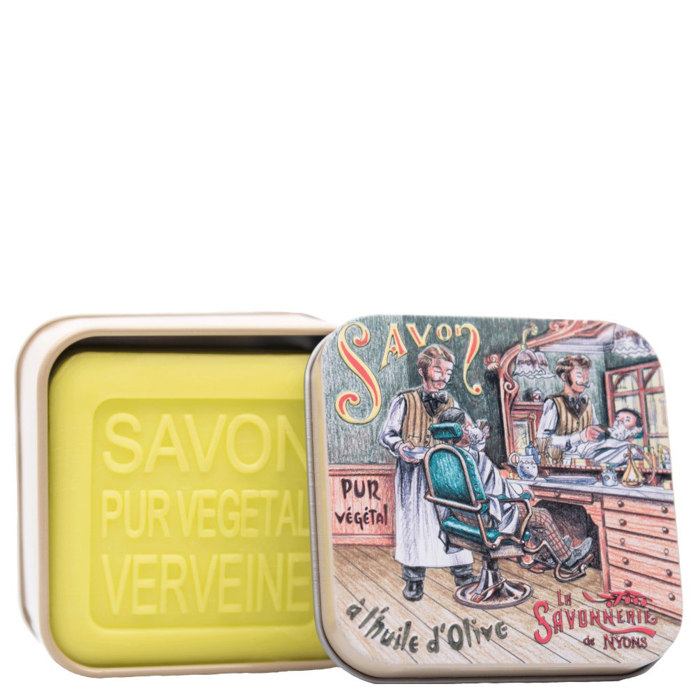 La savonnerie de nyons Savon 100g Verveine et Boîte Métal Barbier Savon