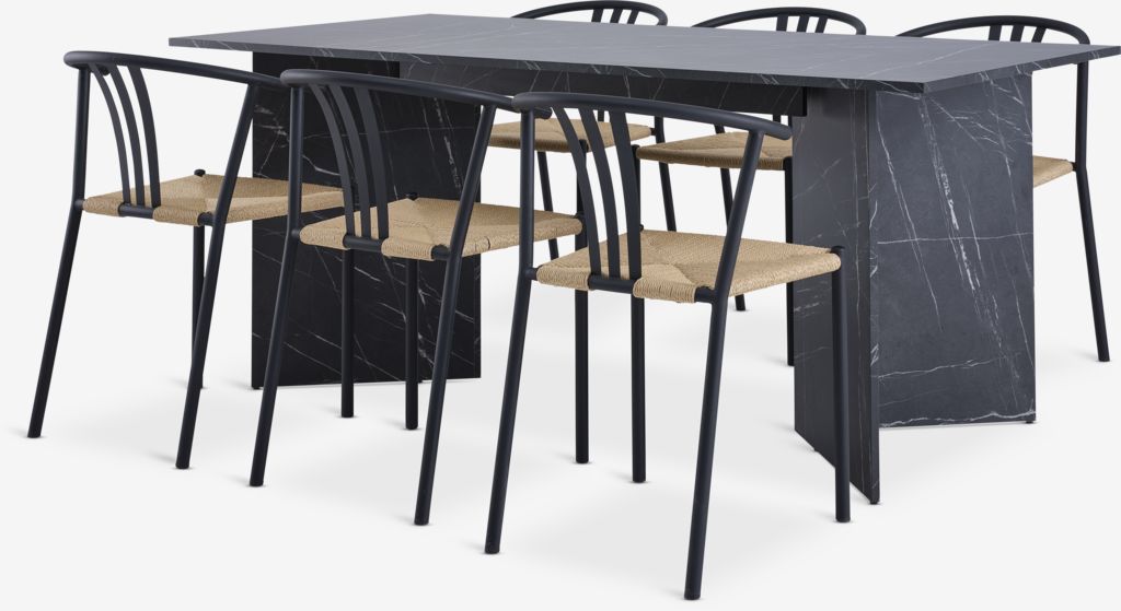 KRONDAL JYDERUP KRONDAL L180 stół imitacja marmuru 4 Krzesło JYDERUP czarny/naturalny