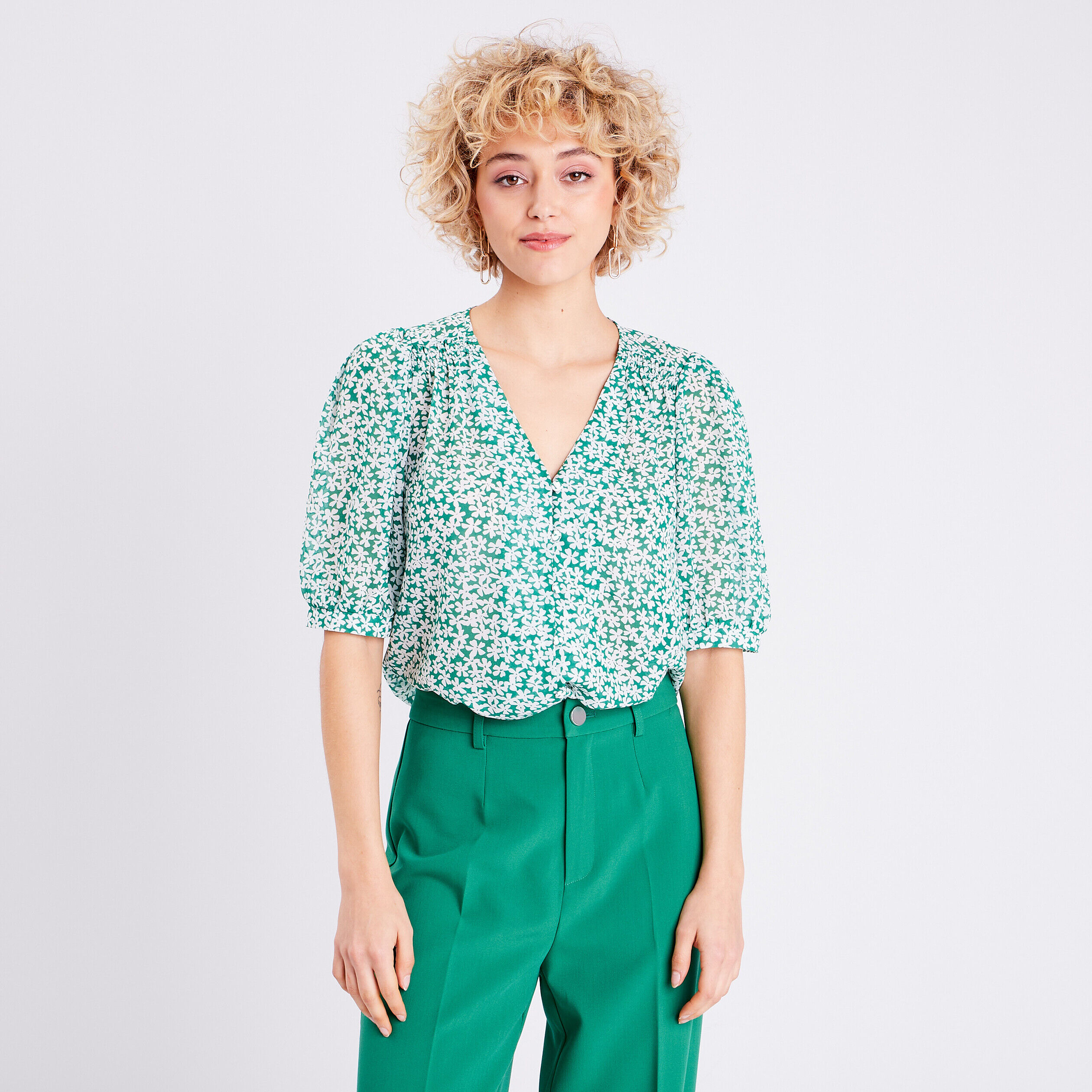 Blouse manches courtes vert femme | Cache Cache