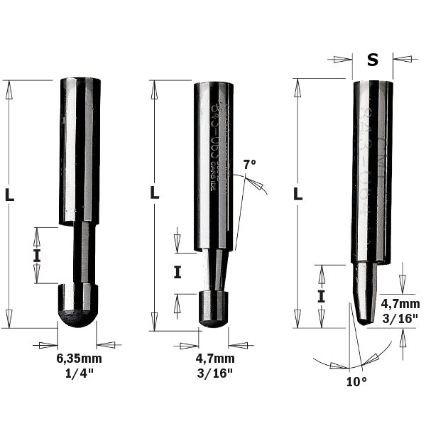 Freză de muchii CMT 743.060.11 cu ghidaj fără rulment, tijă de 7° 6 mm