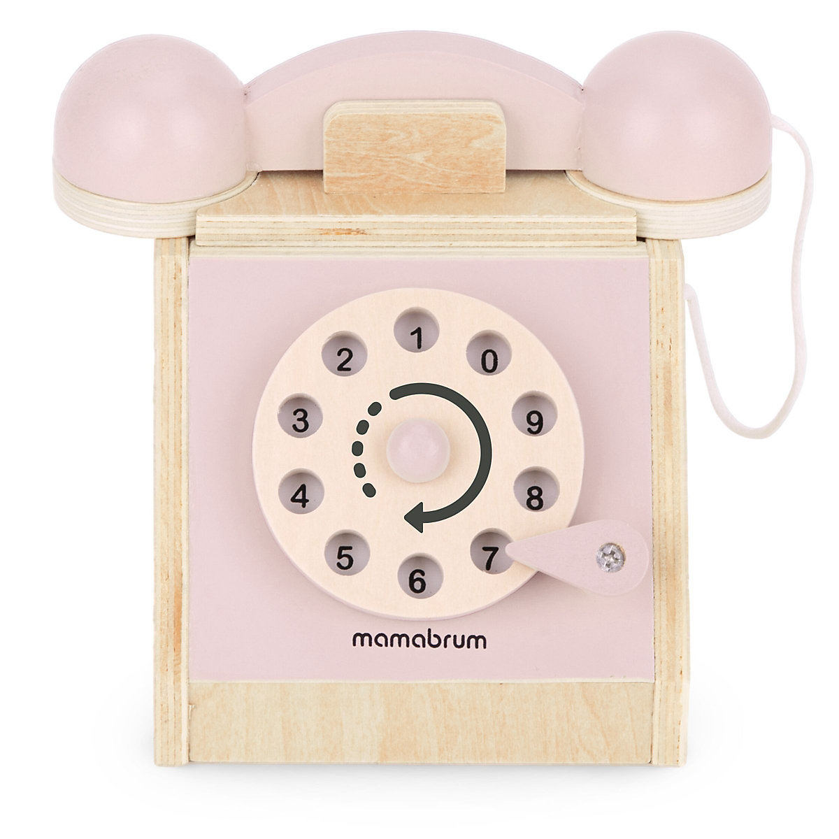 Retro-Telefon aus Holz – Pastellrosa, mobiles Zifferblatt, Pastellfarben, Headset mit dem Telefon verbunden