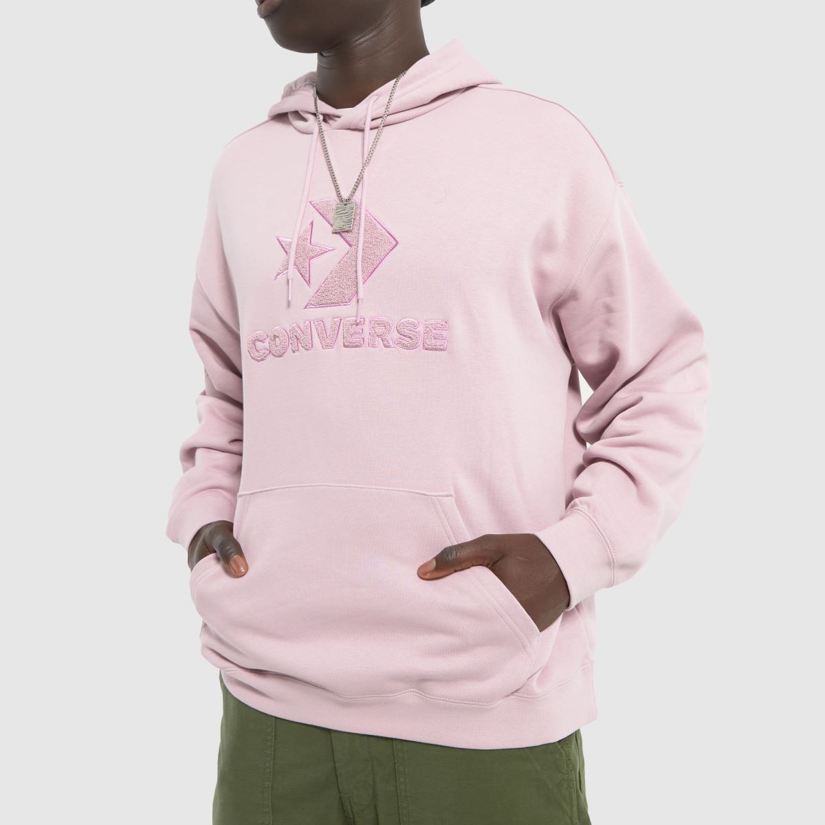 Růžová mikina s kapucí Converse s hvězdným chevronovým vzorem