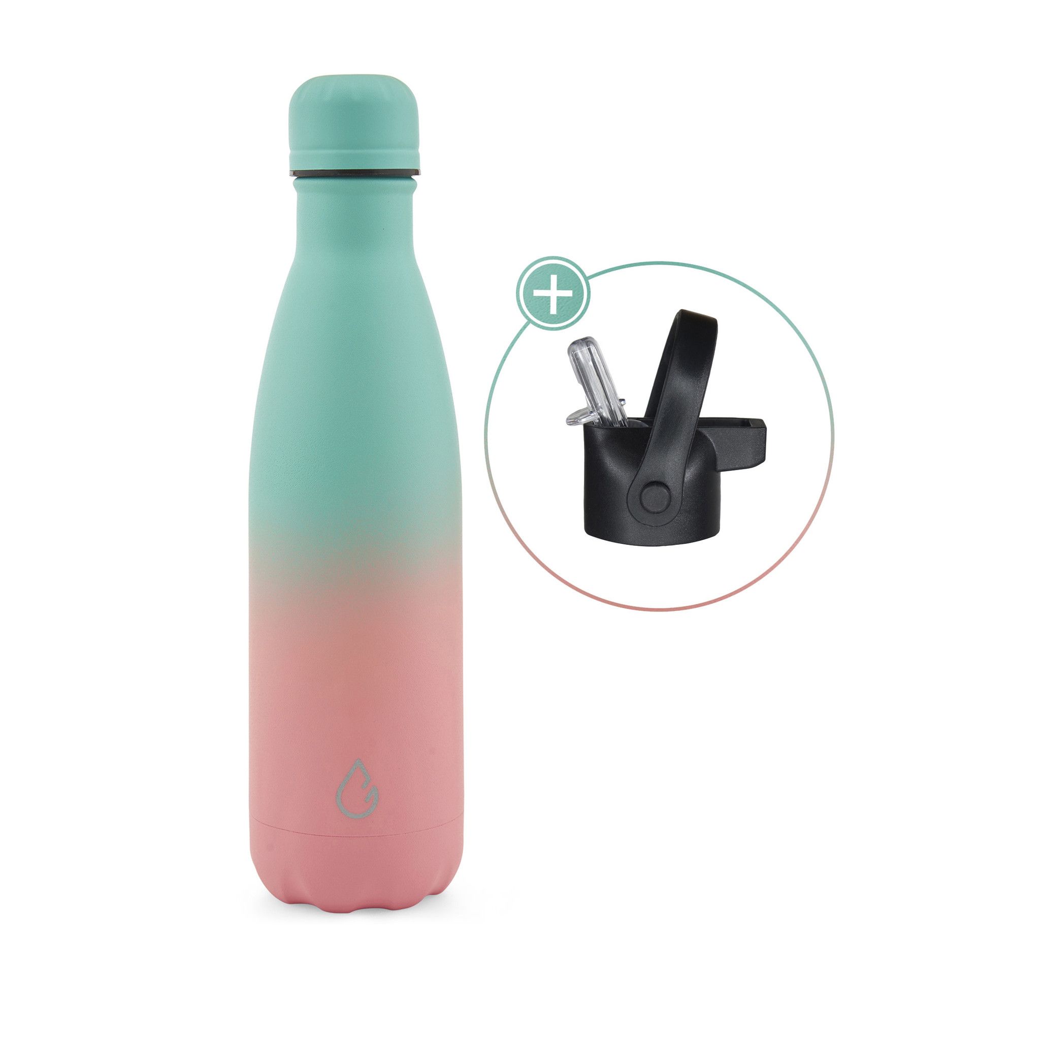 Wattamula Design Öko Edelstahl Blue Pink 500-ml-Wasserflasche mit Extraverschluss