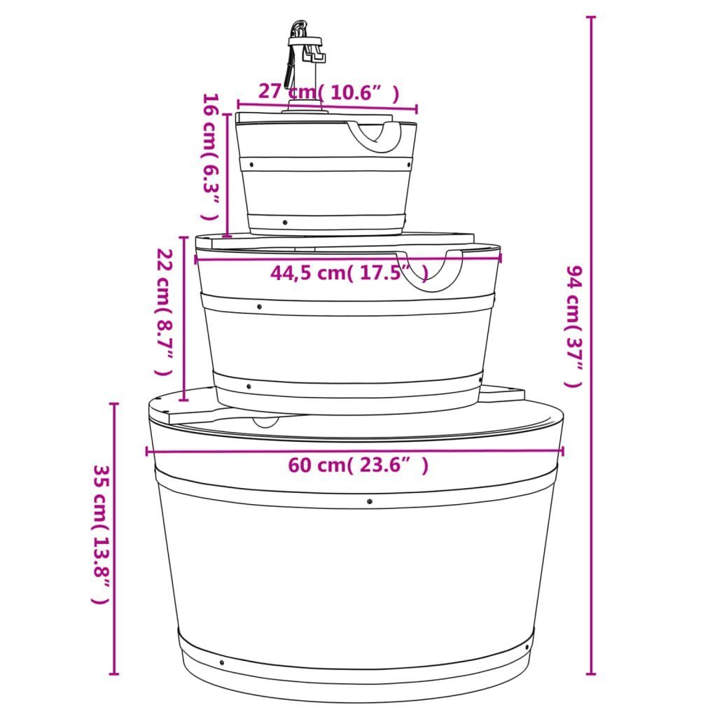vidaXL Wasserfall Gartenbrunnen mit Pumpe 60x60x94 cm Massivholz Tanne