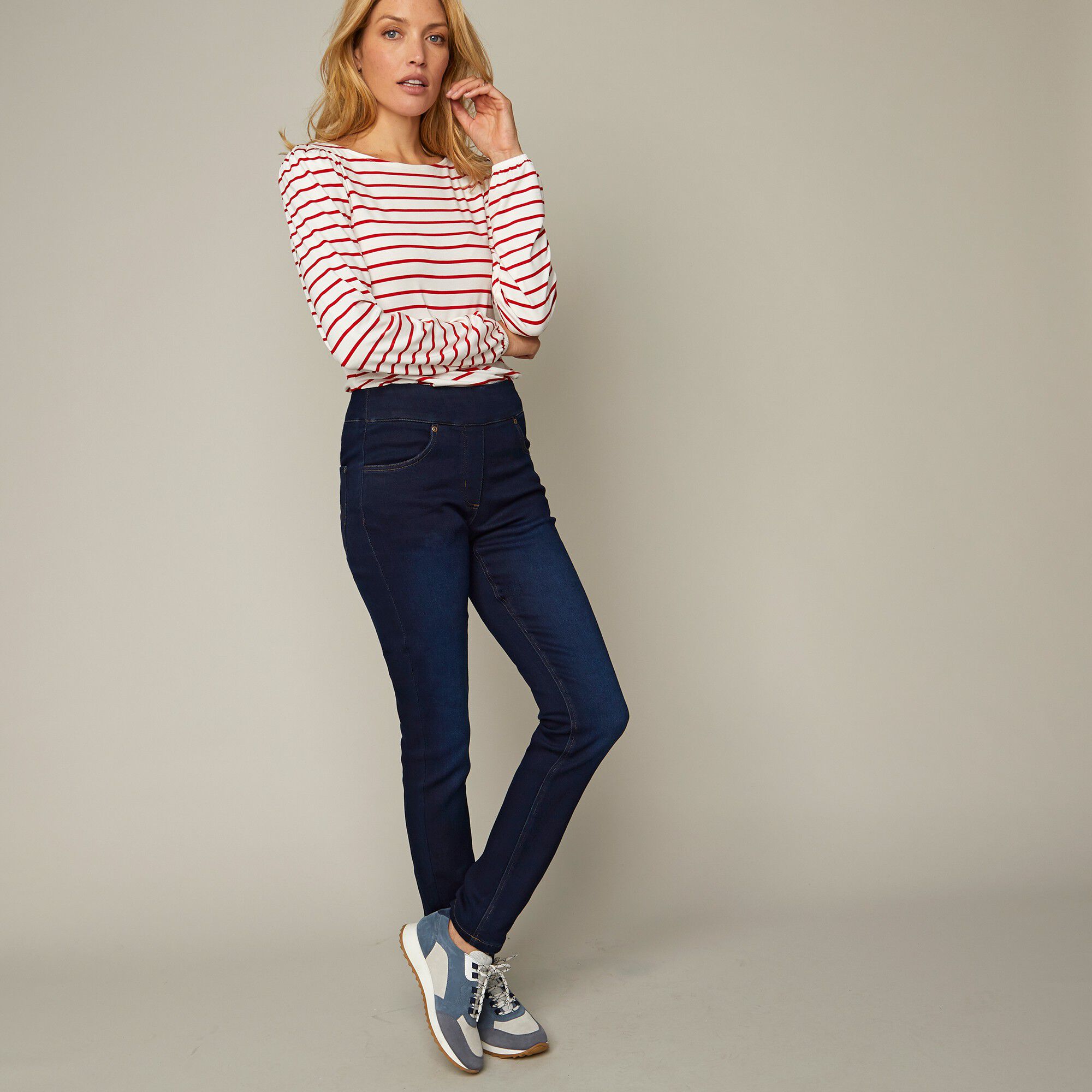 Jegging fuselé ultra stretch, maille effet jean