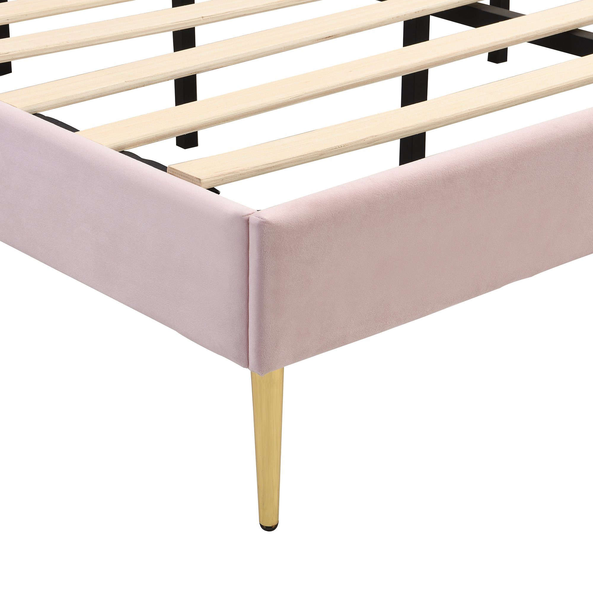 Flieks Polsterbett, Samt Doppelbett mit höhenverstellbarem Muschel-Form-Kopfteil 140x200cm