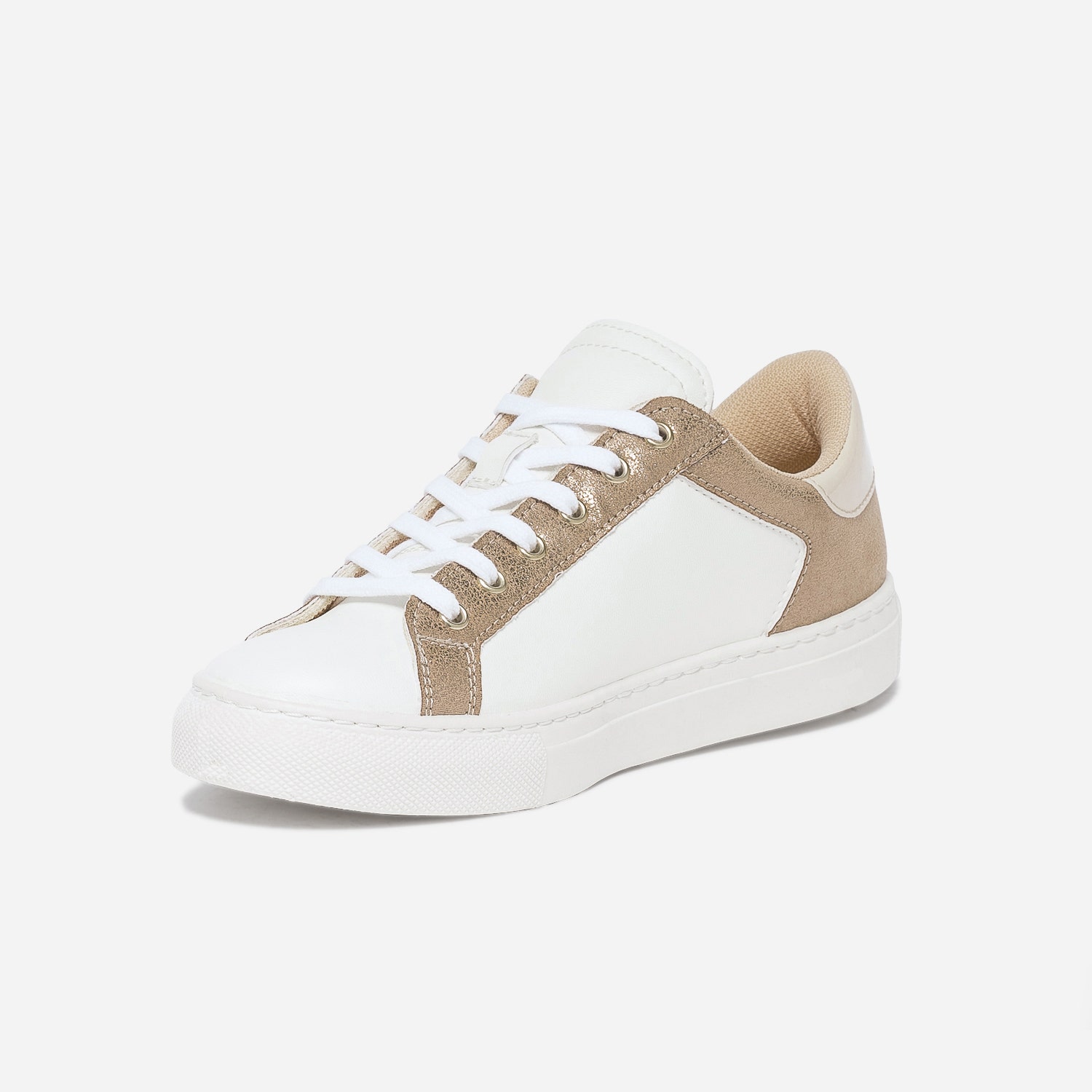 Tennis TEXTO blanche, beige et dorée