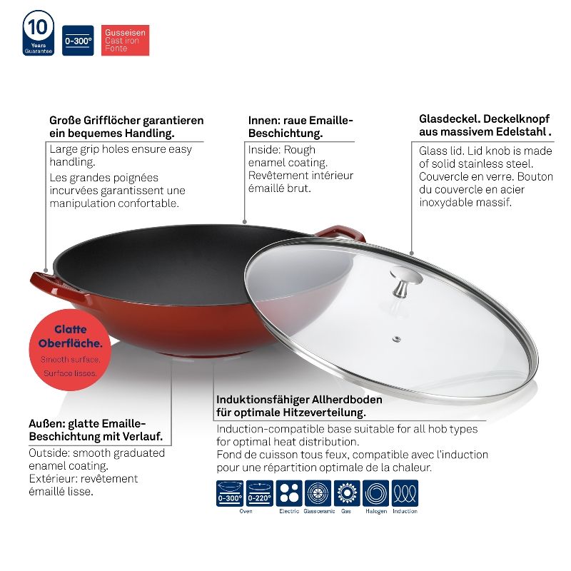 kela Gusseisen Wok Calido Rot Ø 36 cm