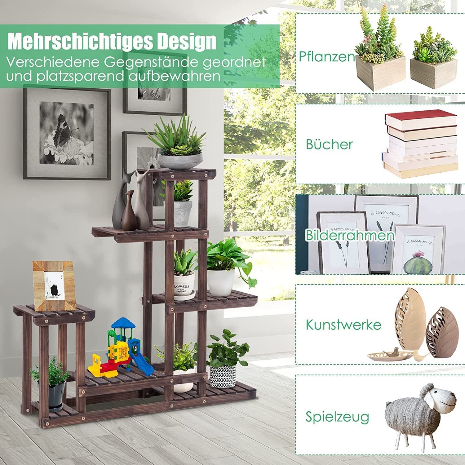KOMFOTTEU Blumenständer Pflanzenregal, aus Holz, Mehrstöckig