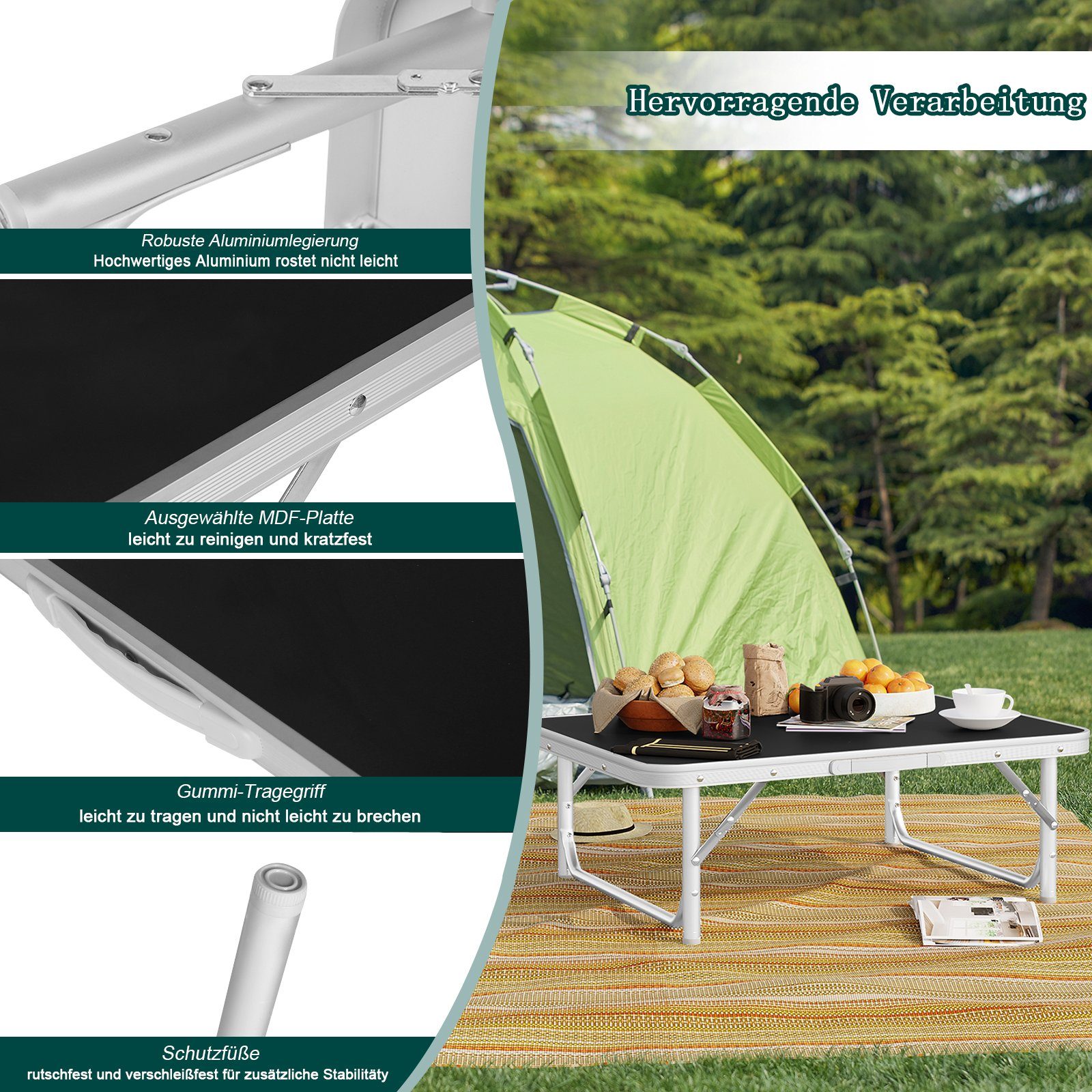 Woltu Campingtisch, Gartentisch tragbar, Reisetisch klappbar, aus Alu, MDF